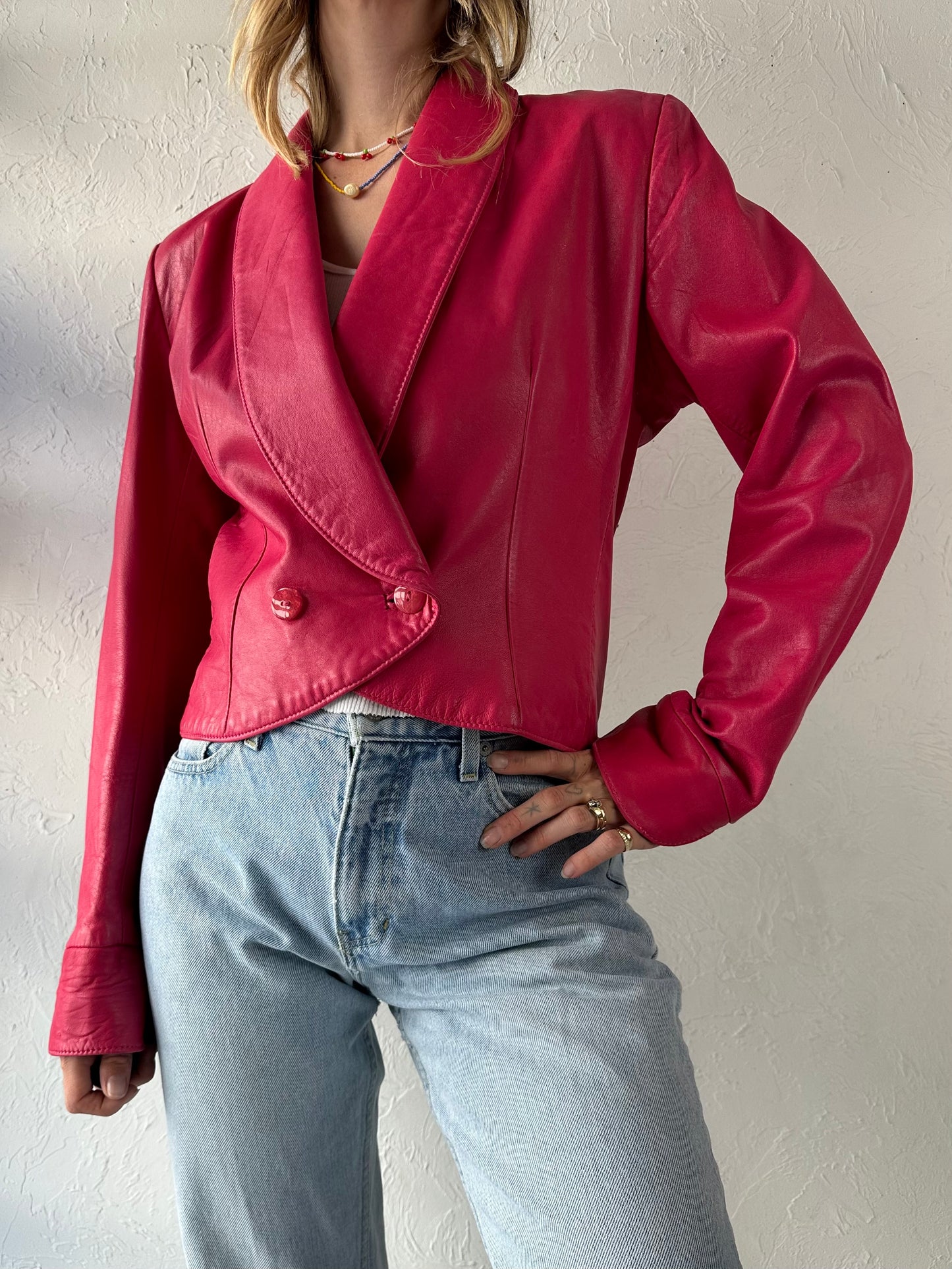 80s 'Neto' Pink Leather Jacket / Small