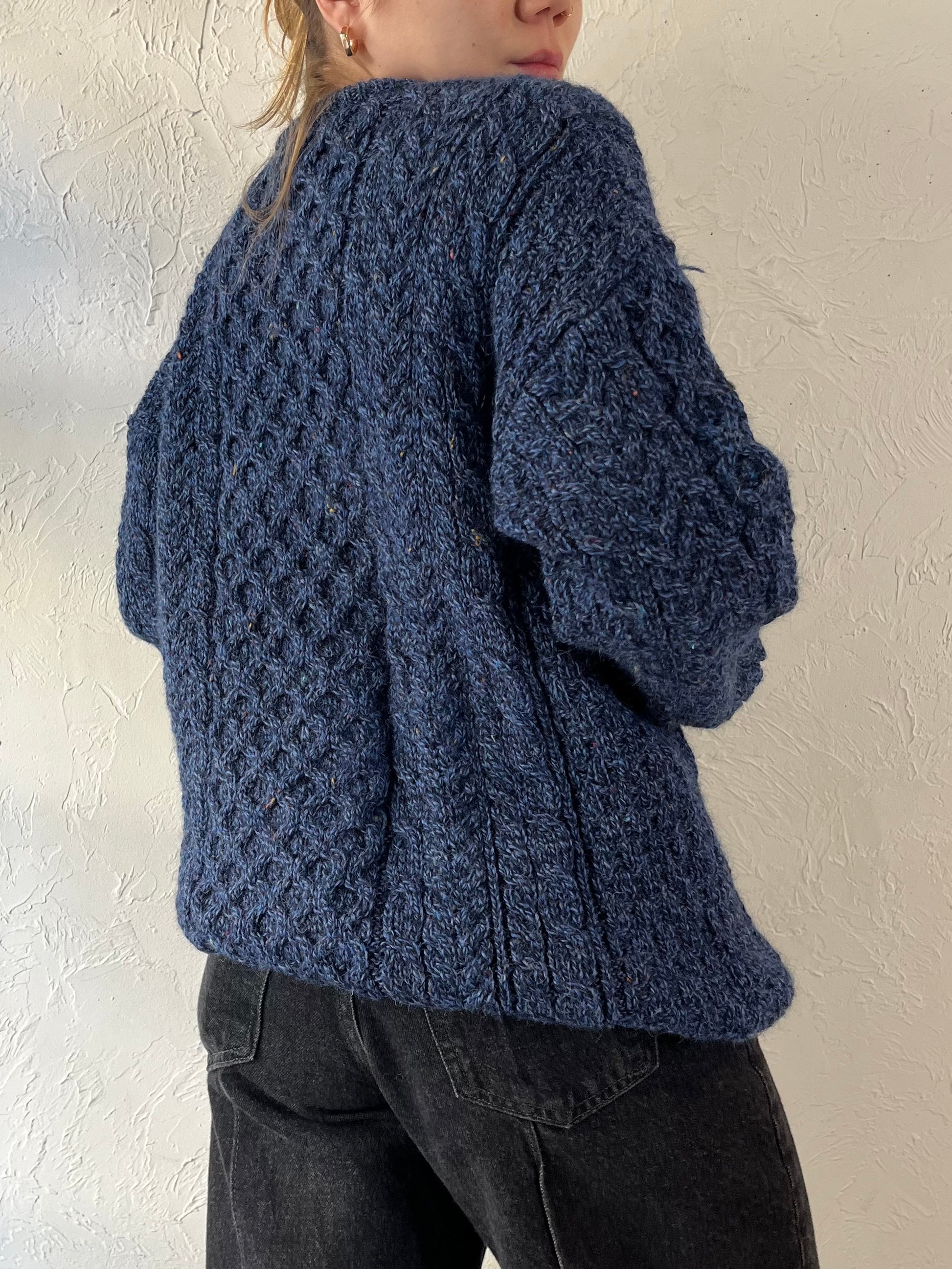 90s ‘Avoca’ Blue Cable Knit Sweater / Small