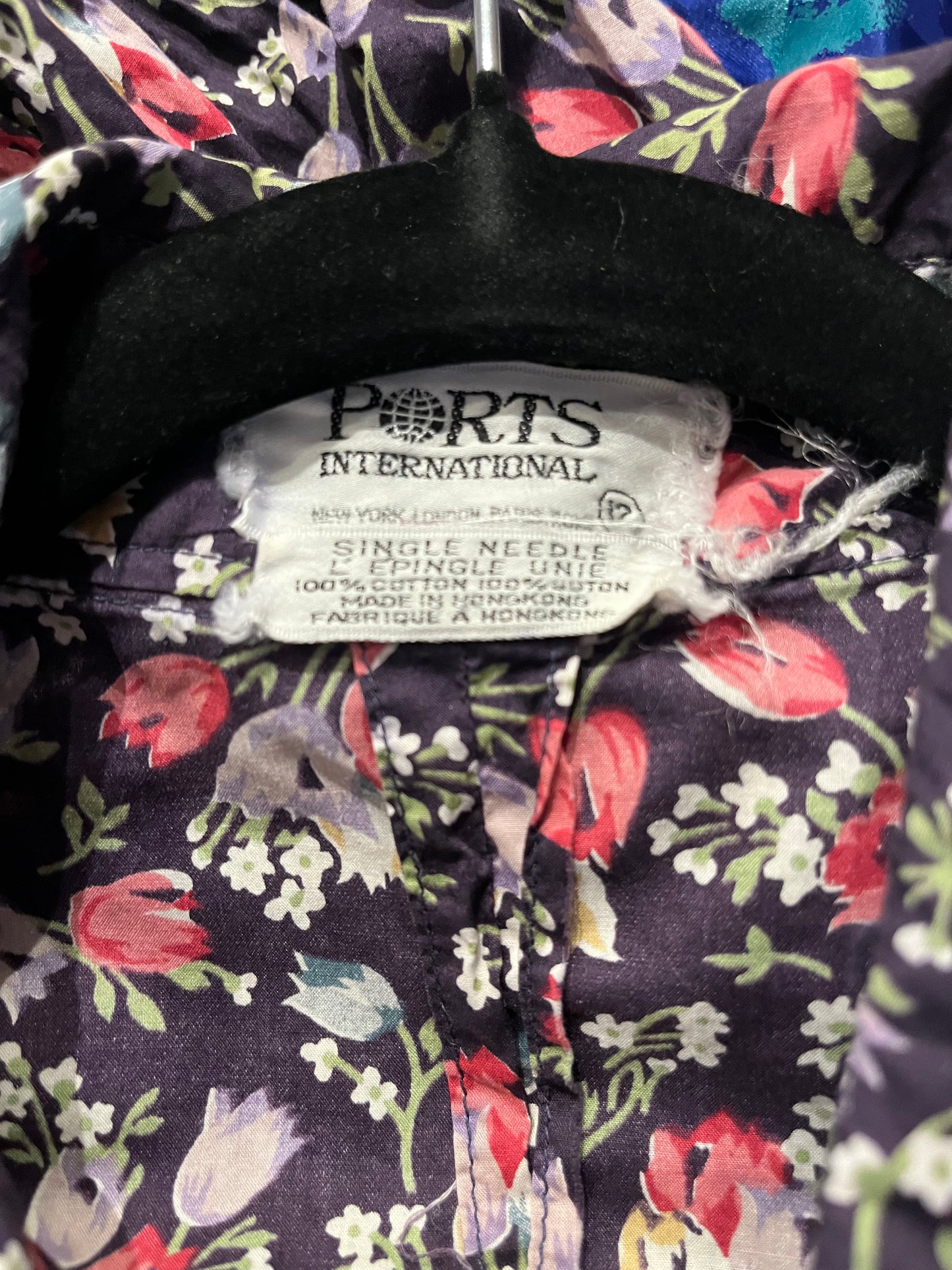 70s 'Ports' Floral Print Button Up Dress / Small