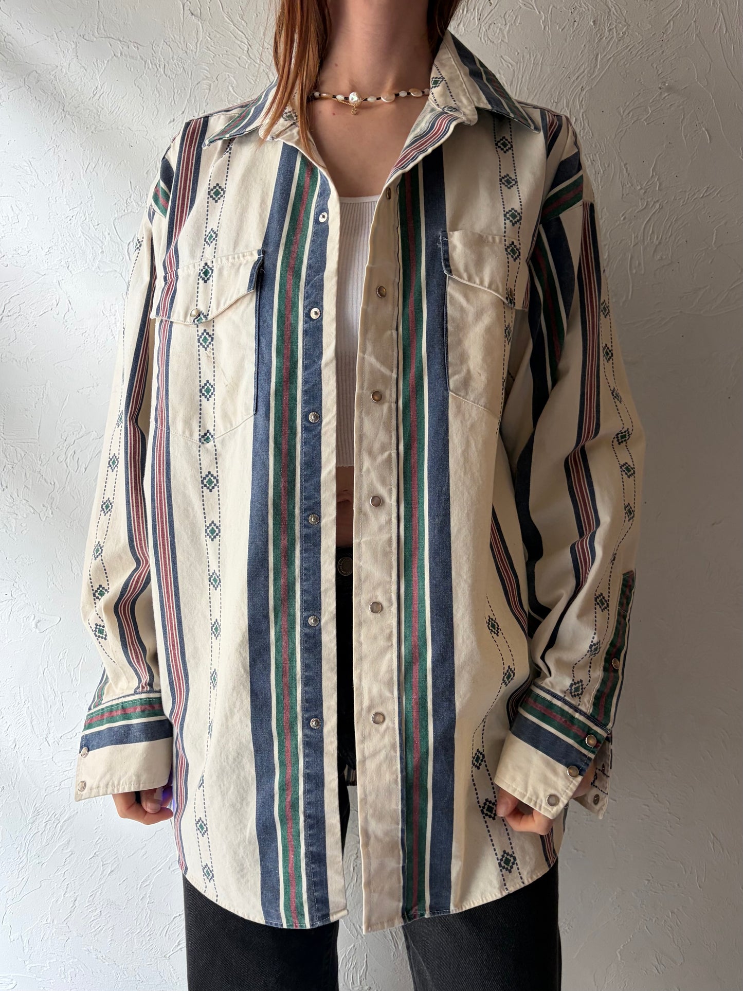 90s 'Panhandle Slim' Striped Western Pearl Snap Shirt / XL