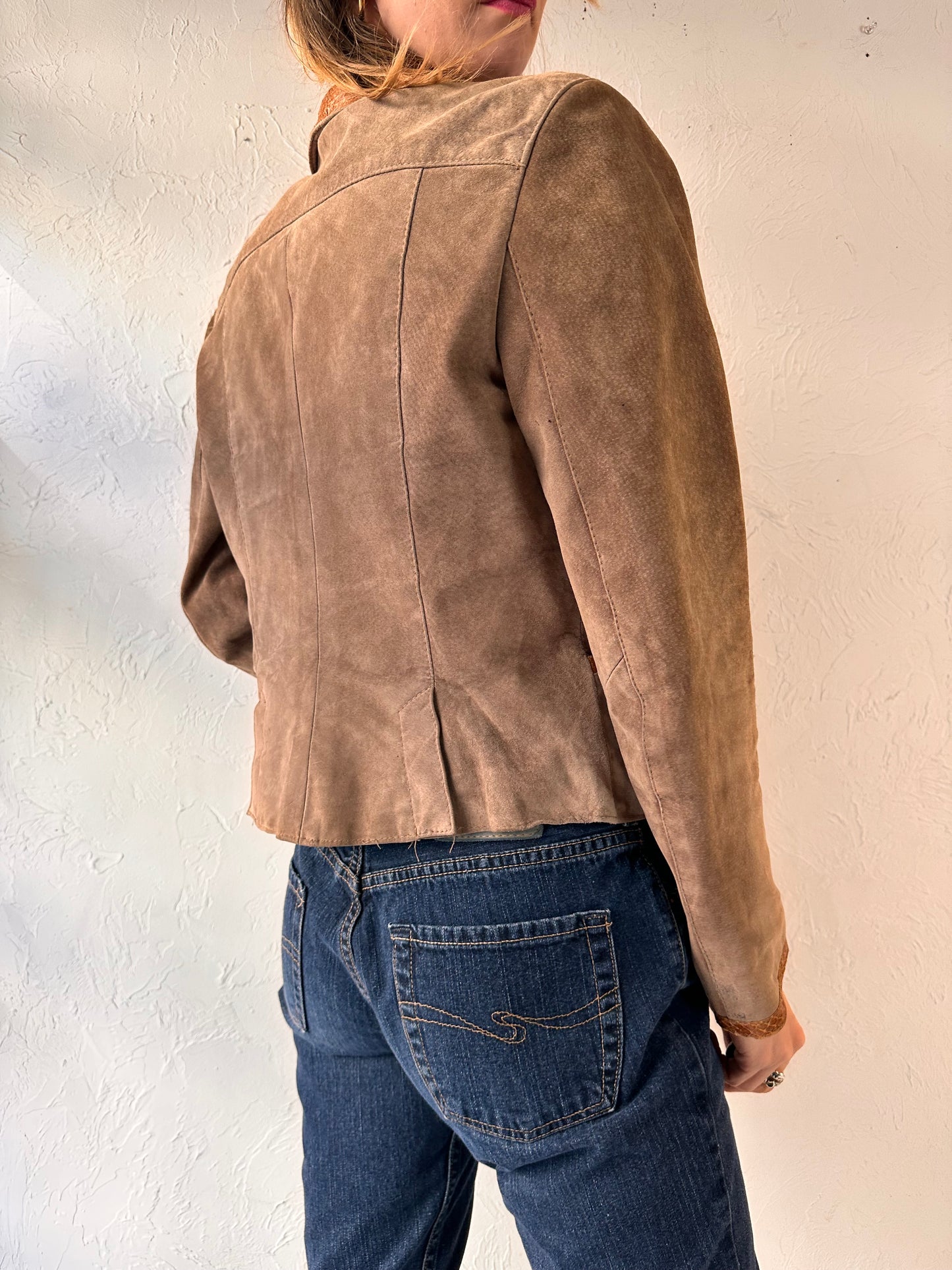 80s 'Gabriel Levy' Beige Suede Leather Jacket / Medium