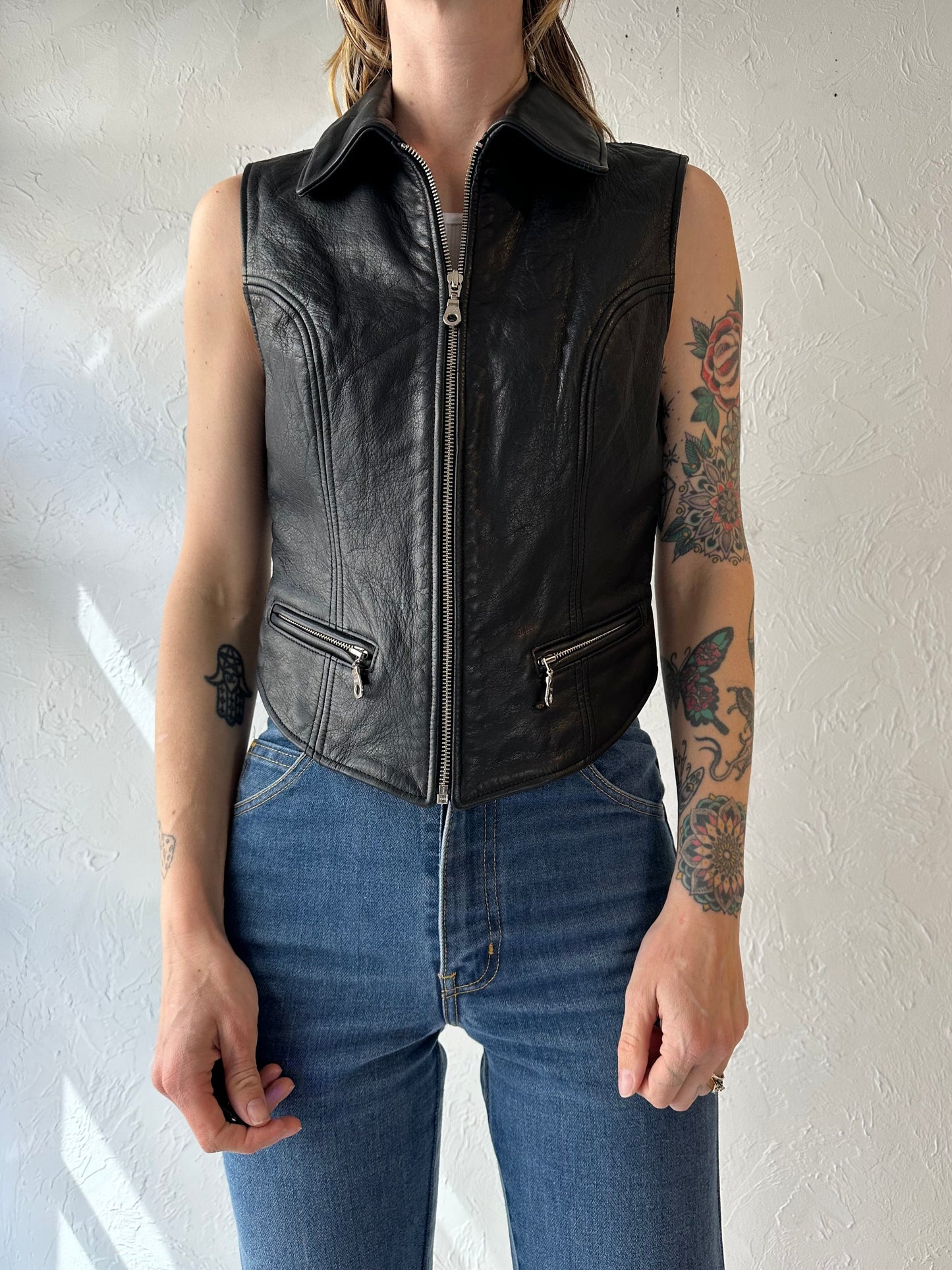 90s 'Rudsak' Black Leather Vest / XS