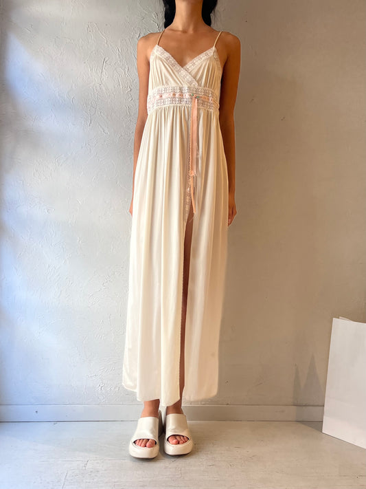 70s 'Gilead' Cream Nylon Night Gown / Small