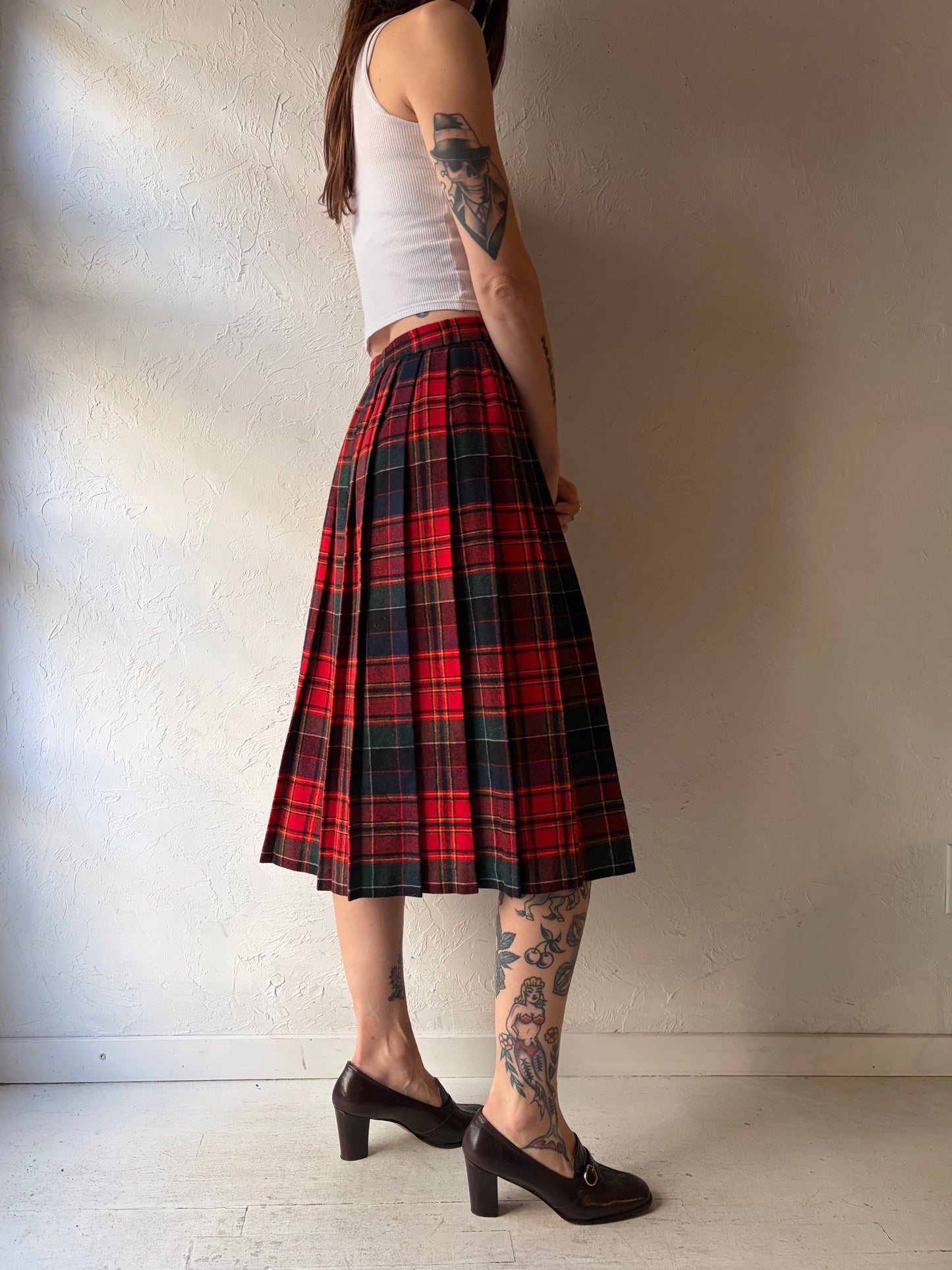 70s 'Sears' Plaid Kilt Skirt / Union Made / Small