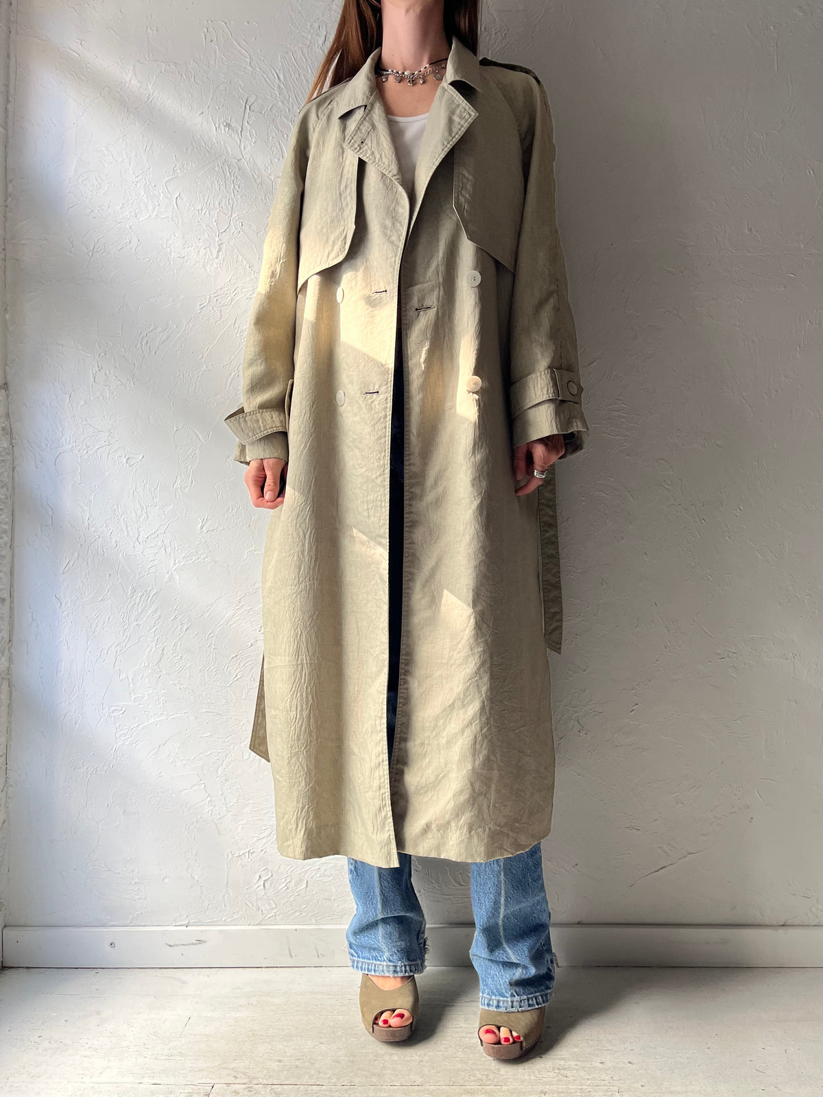 90s 'Collection Alegante' Beige Minimalist Old Money Academia Fall Trench Coat / Small