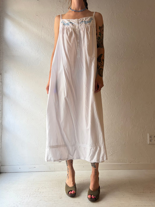Y2k 'Cabernet' White Cotton Embroidered Dress / XL