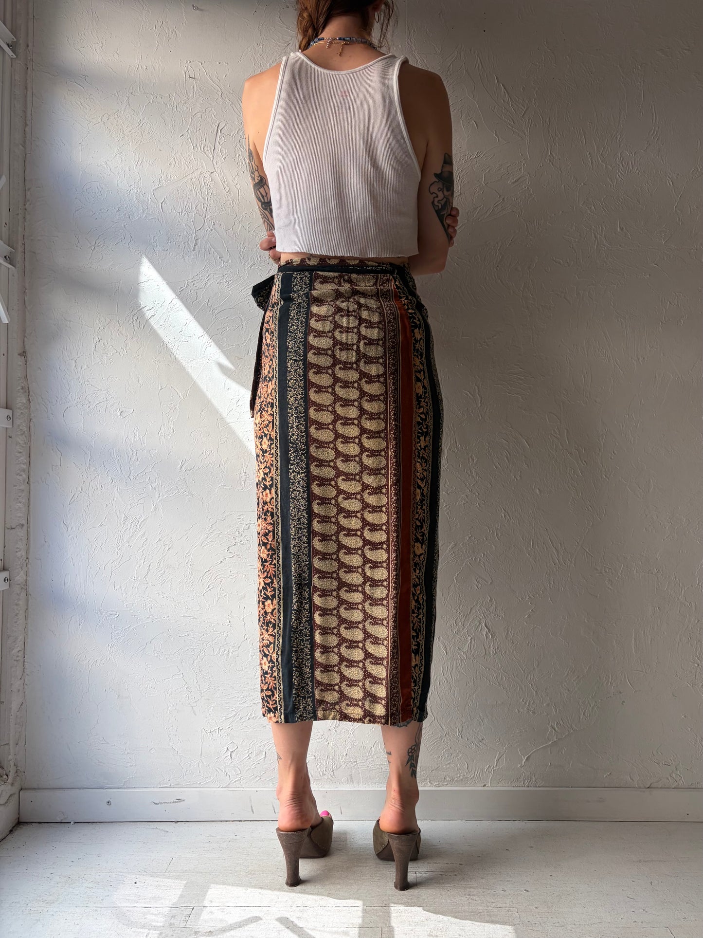90s 'Dalmys' Rayon Wrap Skirt / Small