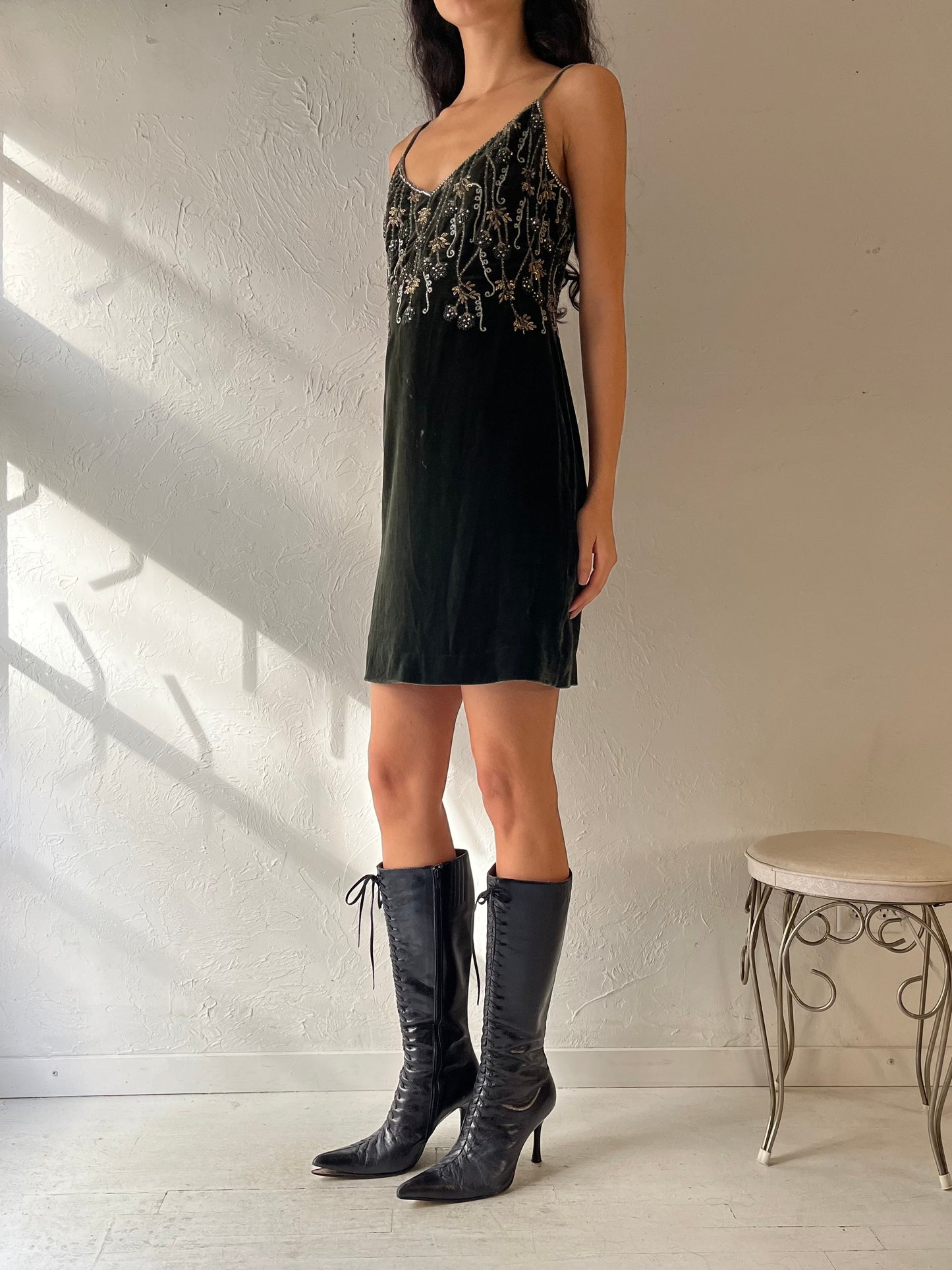 Vintage 'Badgley Mischka' Beaded Velvet Dress / Medium