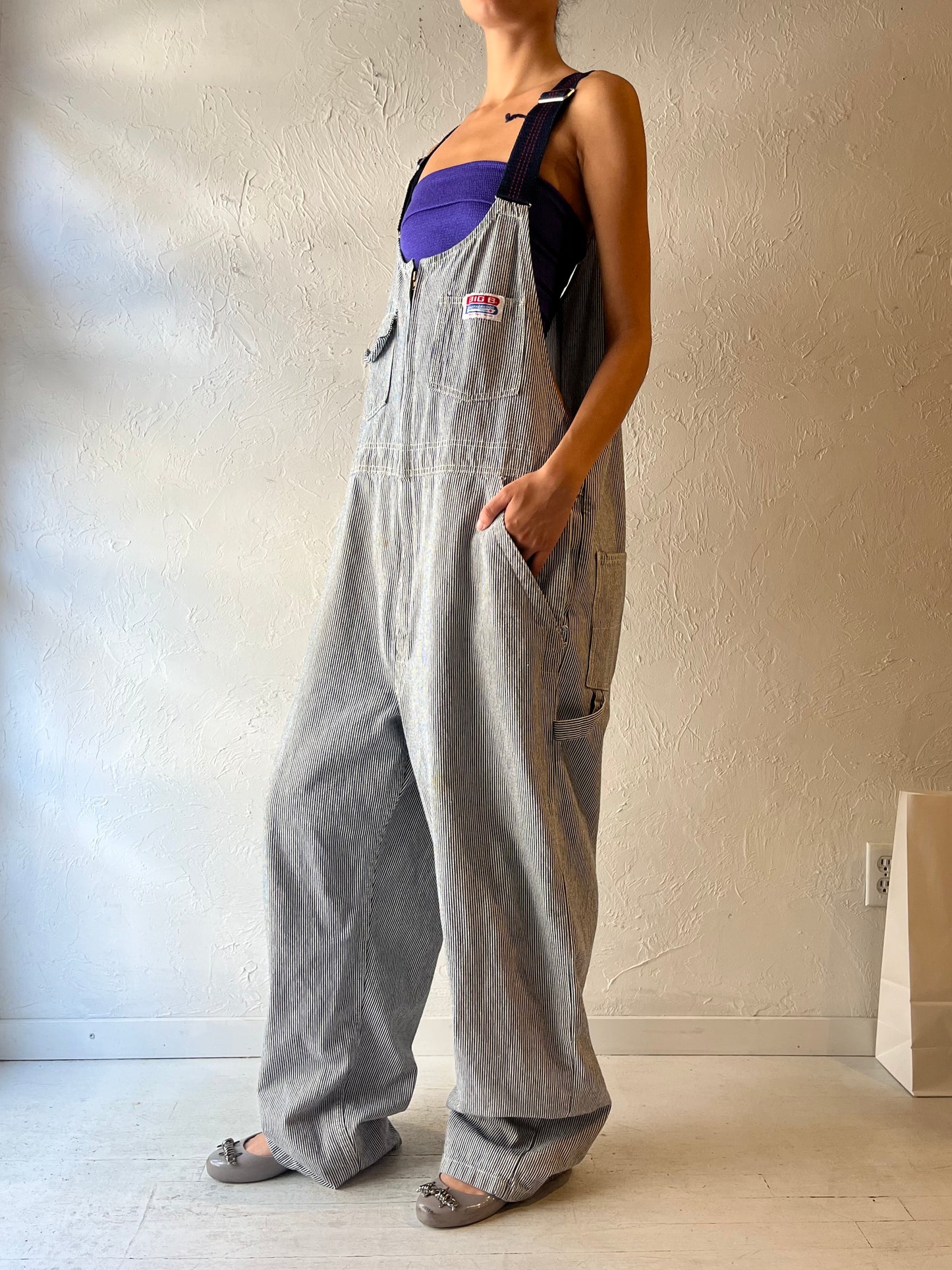 90s ‘Big B’ Pin Stripe Work Wear Overalls / XL