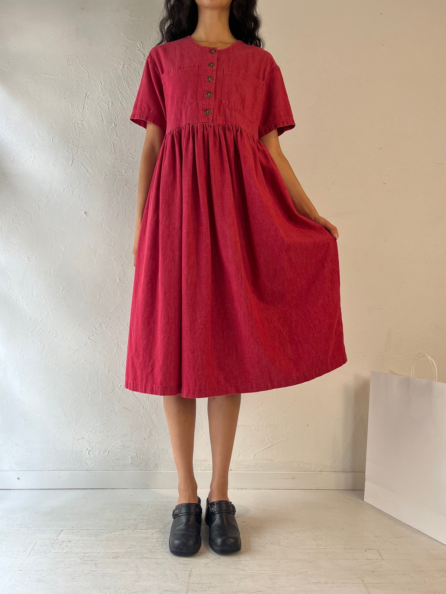 Vintage Handmade Red Midi Dress / Medium