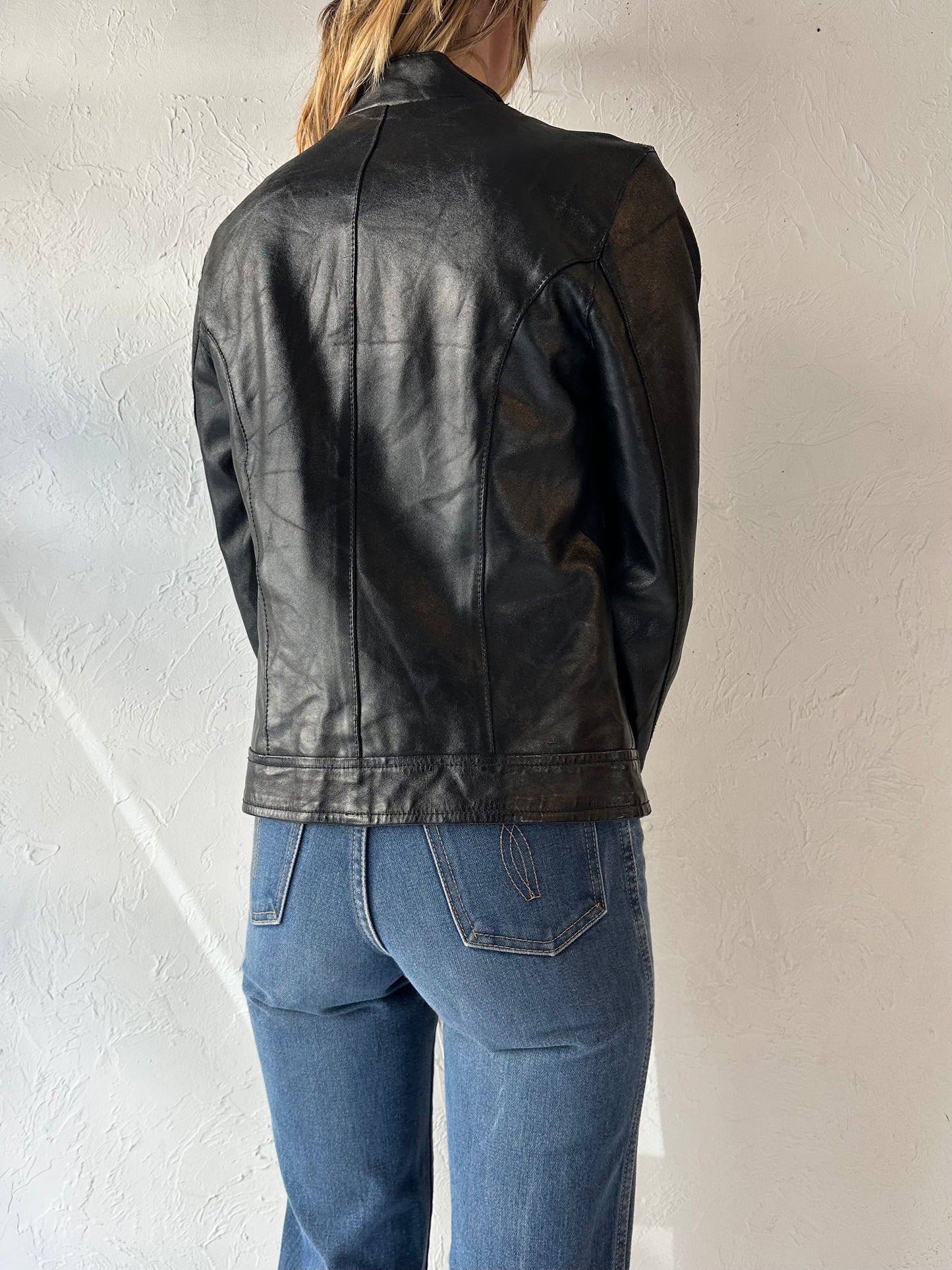 90s 'Le Chateau' Black Leather Jacket / Small