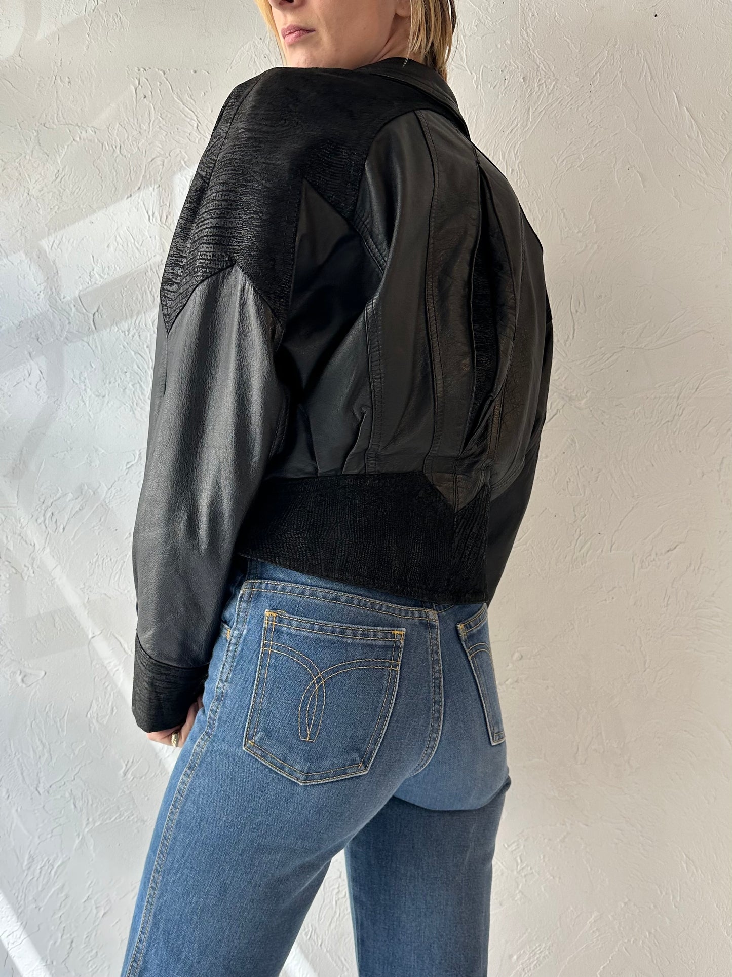 90s 'Chia' Black Leather Jacket / Small