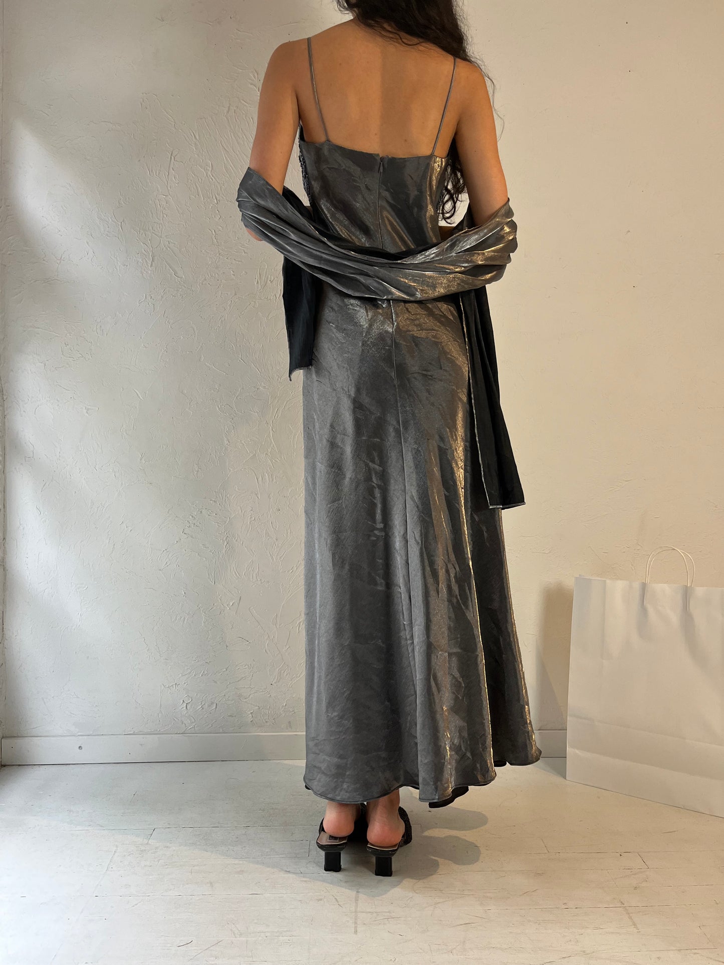 90s 'Faviana' Silver Formal Dress / Small