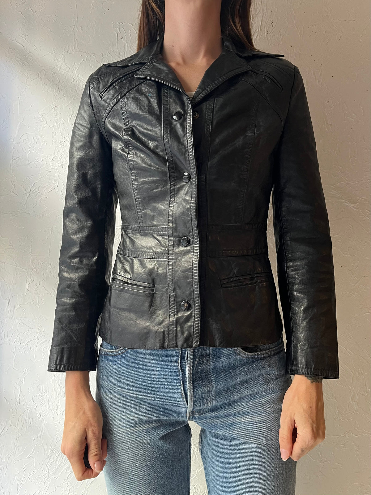70s 'Gassy Jack' Black Leather Retro Western Jacket / Small