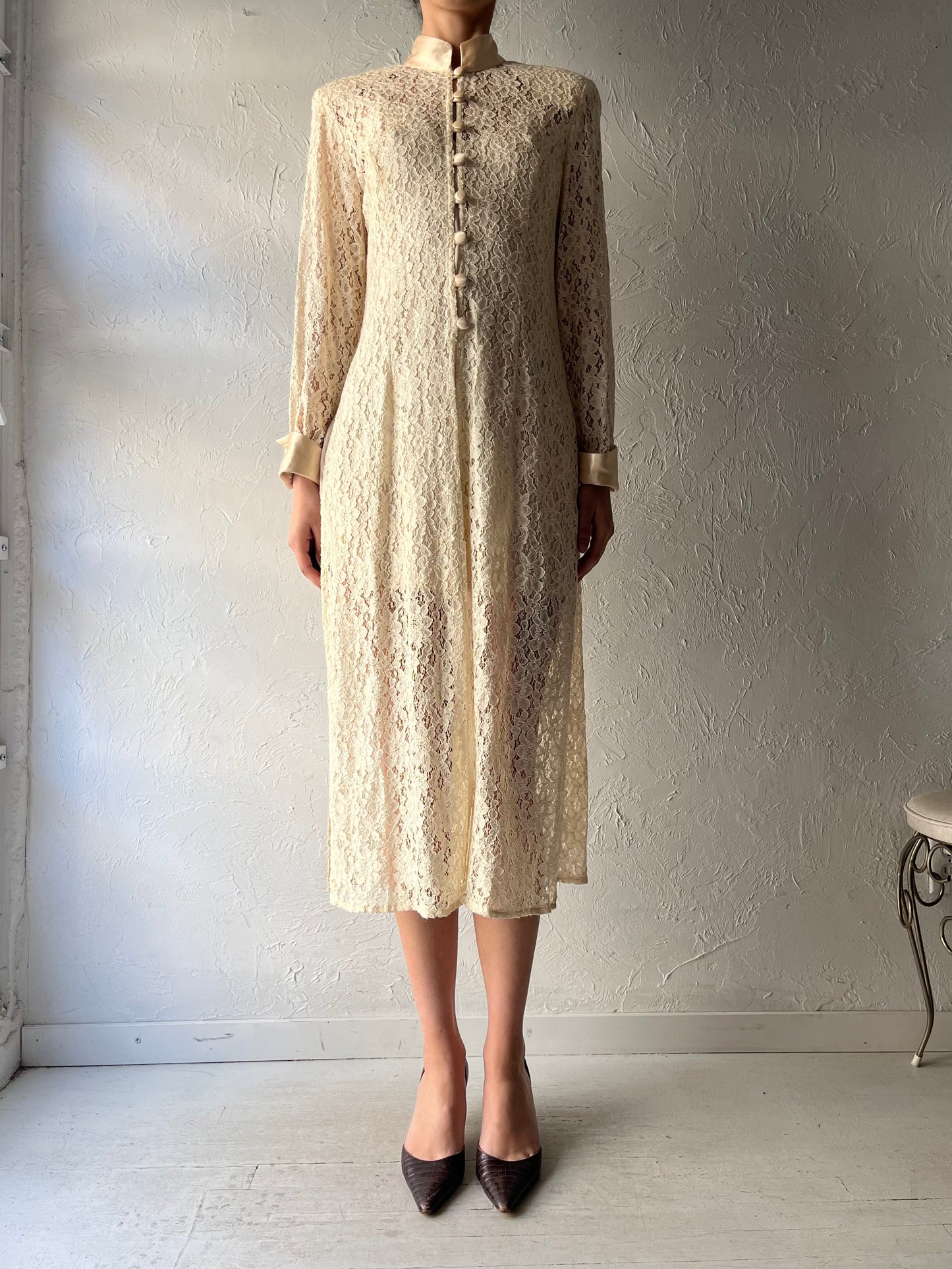 80s 'Lori Weidner' Cream Lace Formal Bridal Jacket / Small - Medium