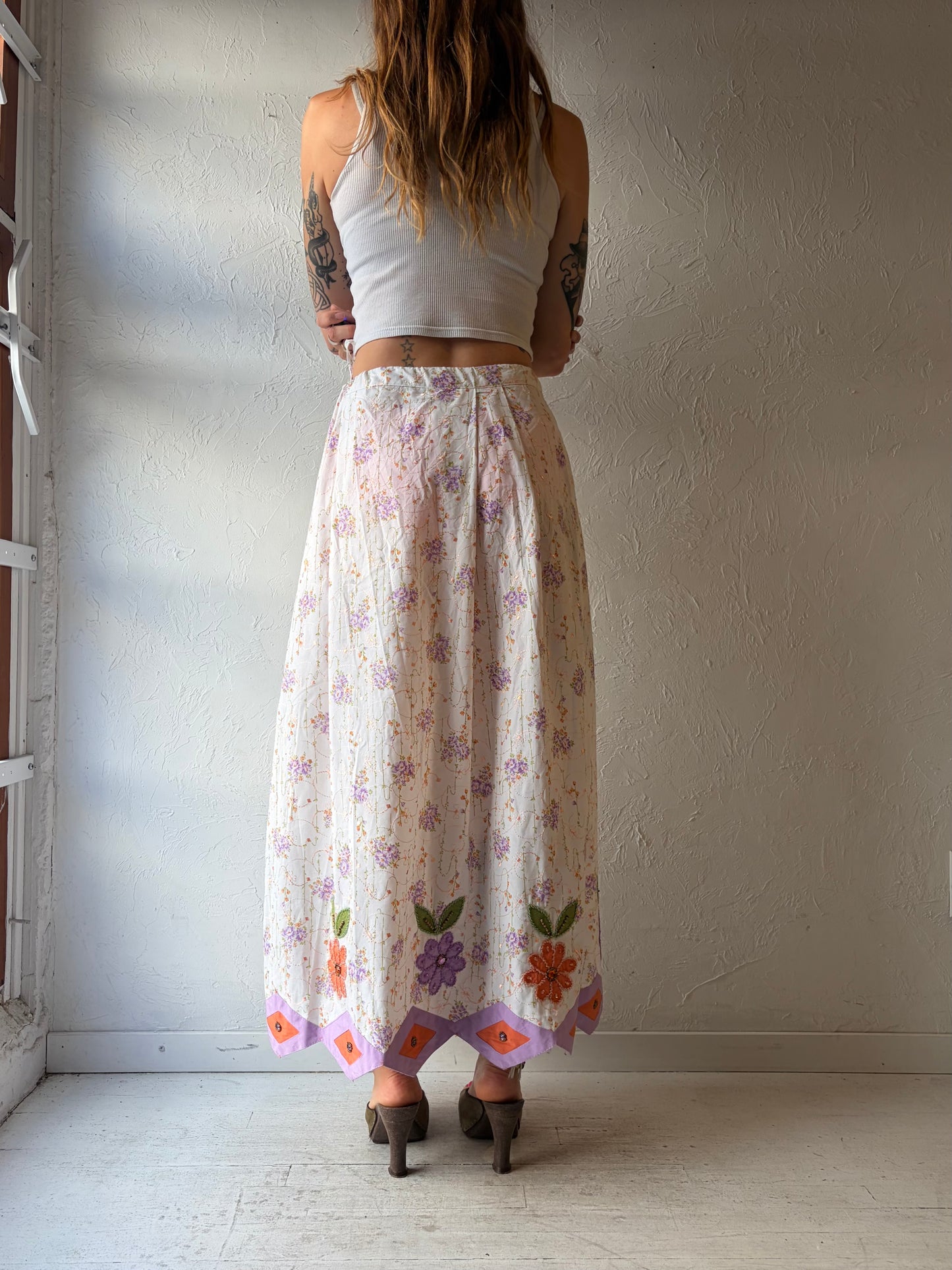 Vintage Embroidered Floral Maxi Skirt / Small - Medium
