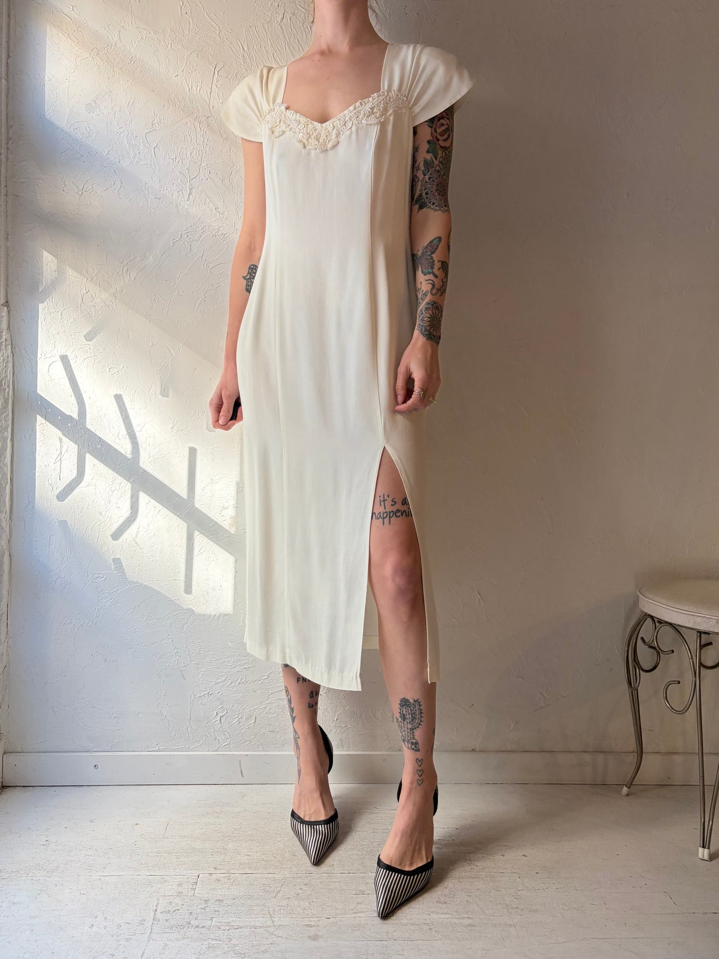 80s White Midi Dress / Medium