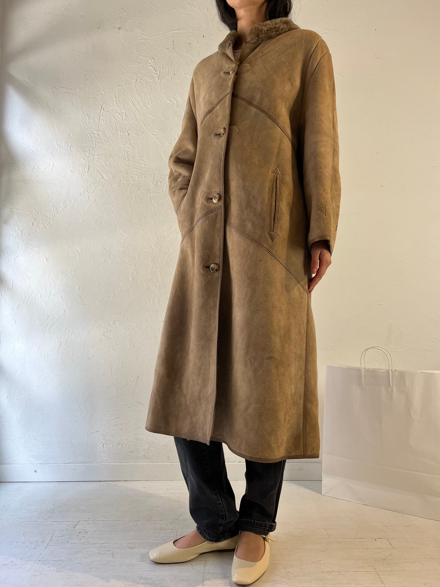 Vintage Faux Fur Lined Suede Coat / Medium