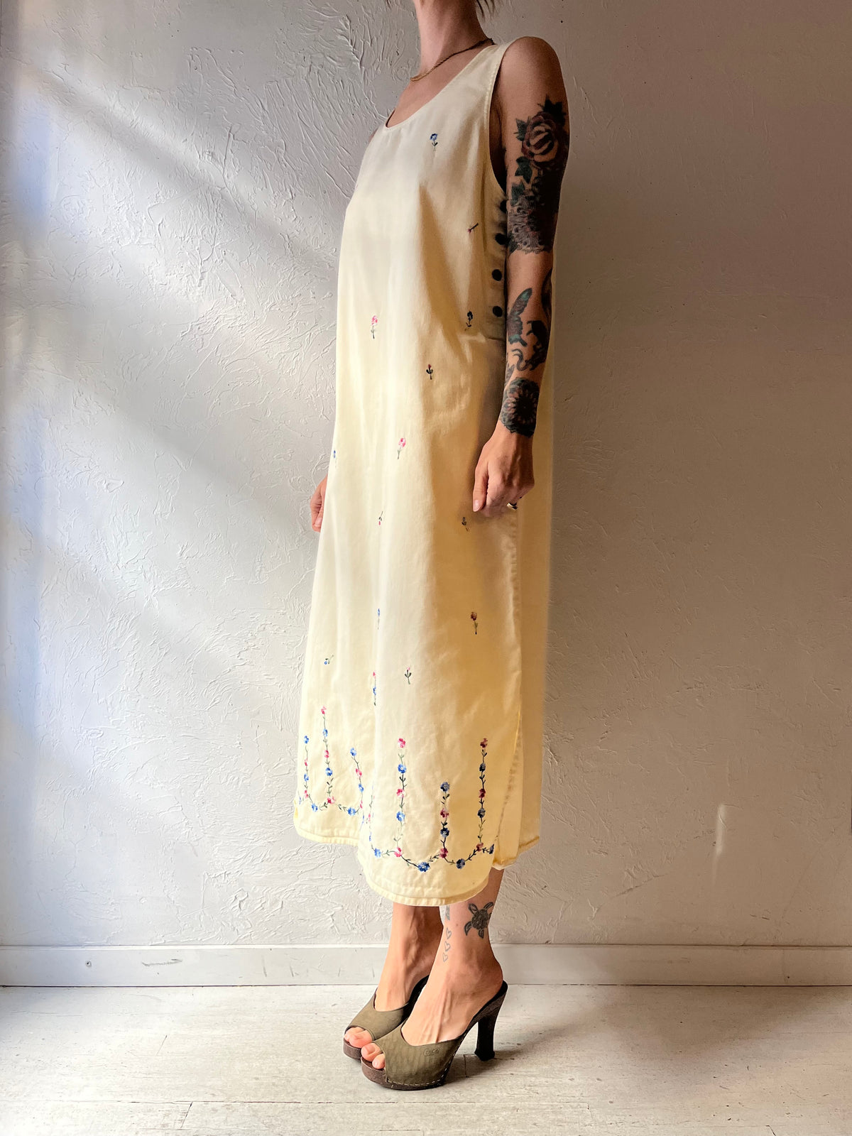 Y2k 'Edition' Yellow Flower Embroidered Cottagecore Maxi Summer Dress / Small