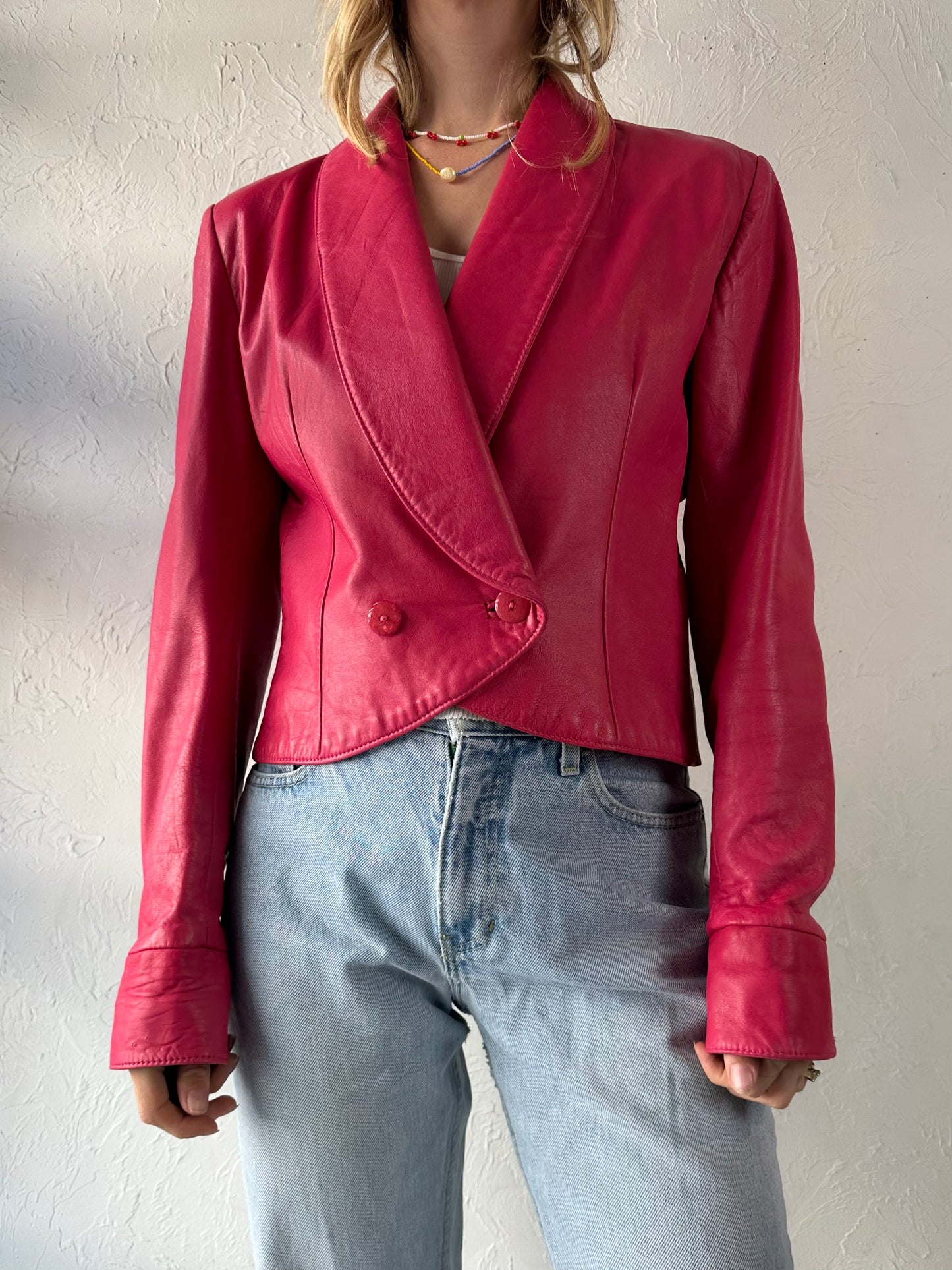 80s 'Neto' Pink Leather Jacket / Small