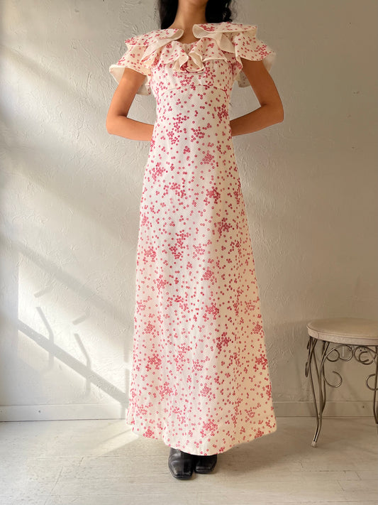 70s Handmade Floral Maxi Dress / Small