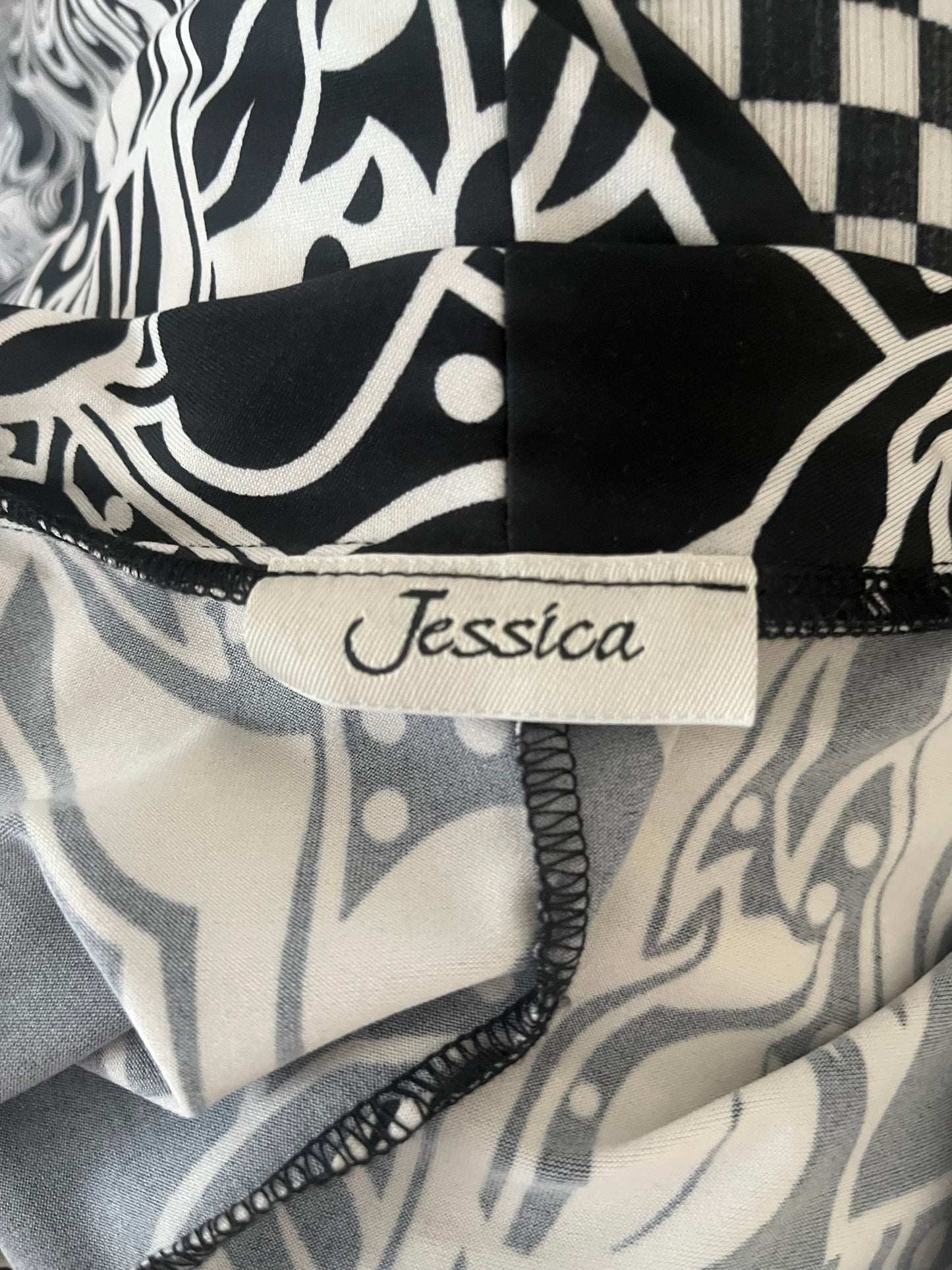 Y2k 'Jessica' Black and White Patterned Midi Dress / Small