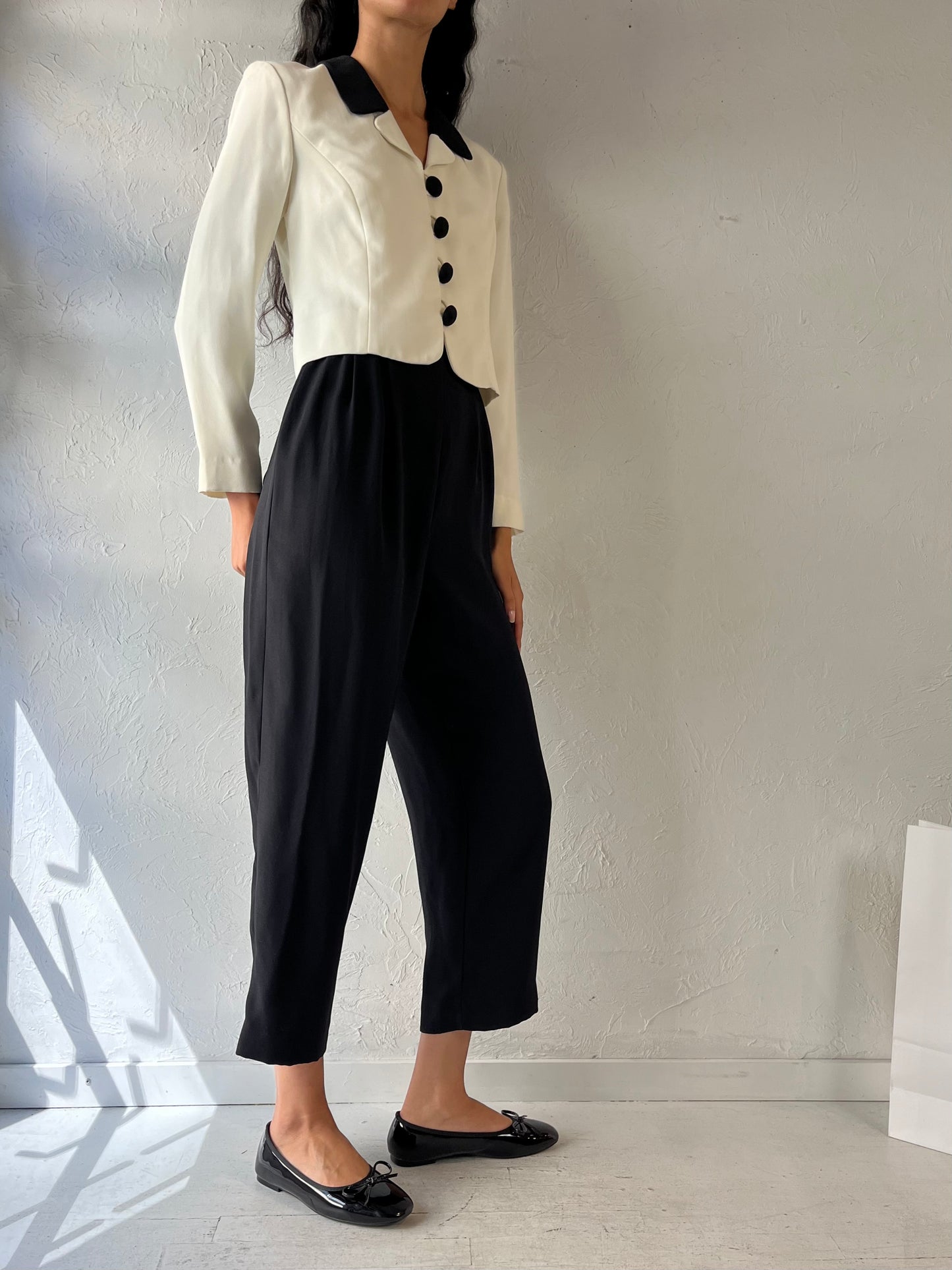 90s 'Liz Claiborne' Black and White Jumpsuit / Small