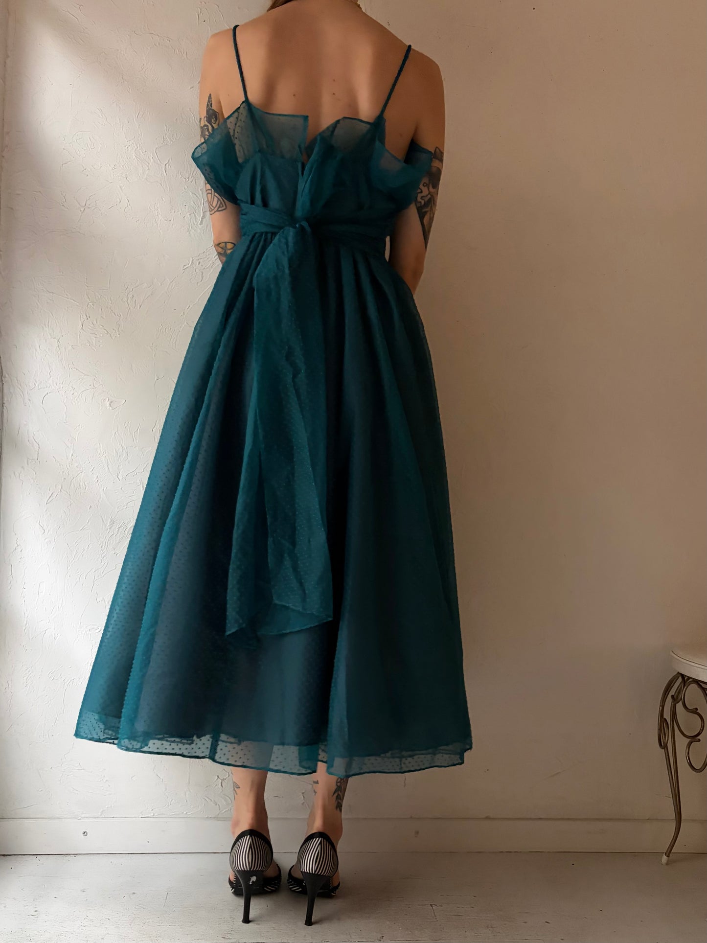 80s 'Gunne Sax' Teal Polka Dot Formal Gown / Small