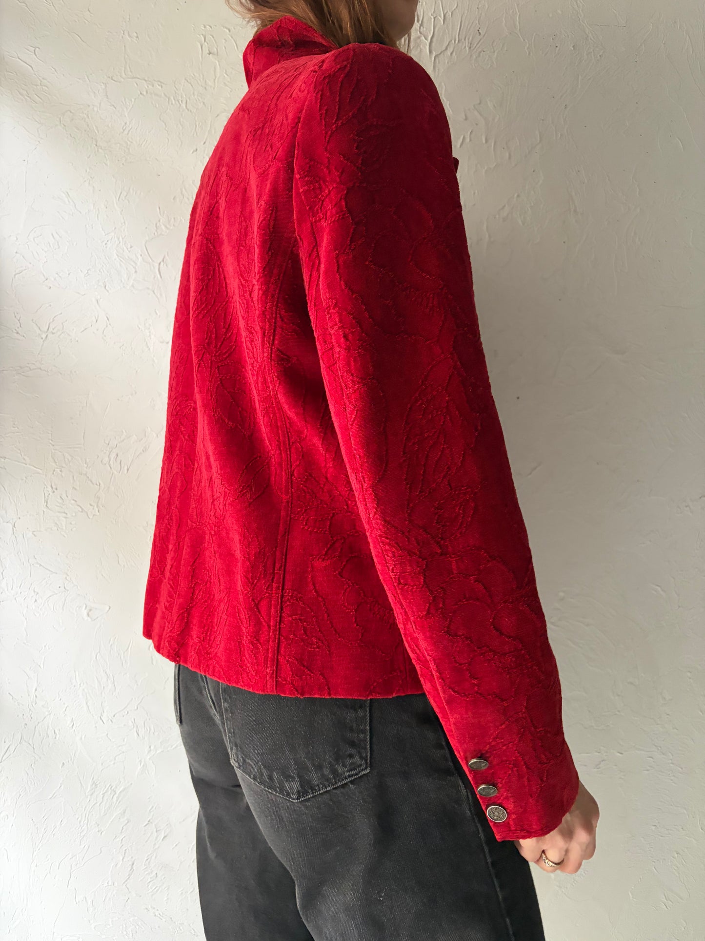 Y2k 'Concept' Red Boho Tapestry Cropped Zip Up Spring Jacket / Medium