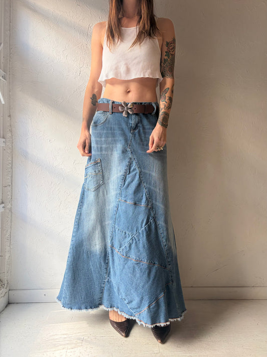 Y2k 'Maurices' Denim Grunge Maxi Skirt / Large