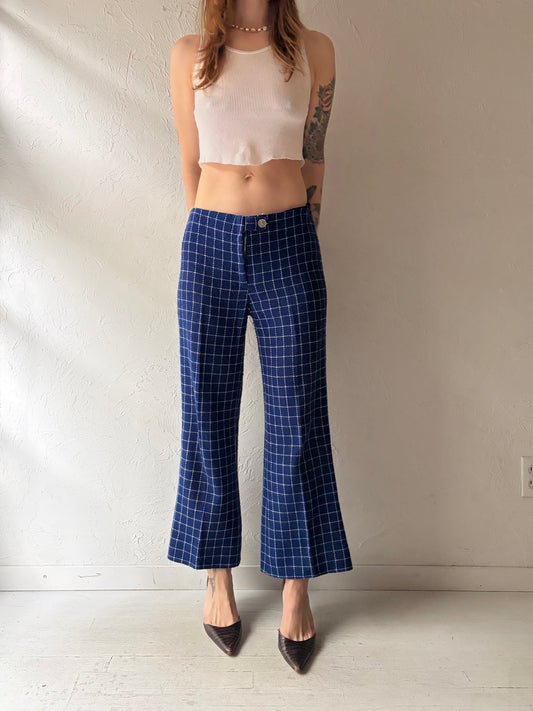 70s 'Joanna' Blue Plaid Classic Preppy Tailored Knit Pants / Medium