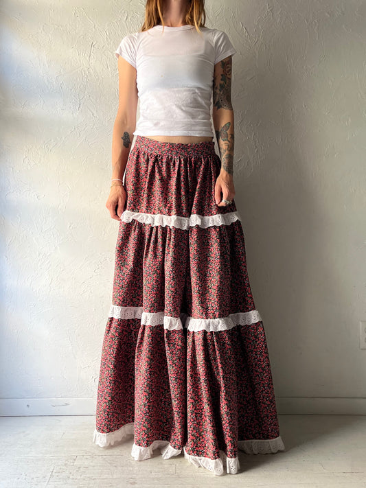 Vintage Handmade Floral Prairie Cottagecore Western Teared Maxi Skirt / Medium