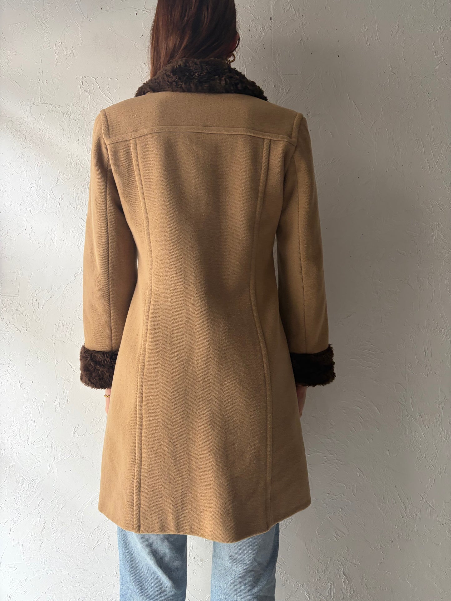 Y2k 'Kookai' Tan Faux Fur Preppy Academia Double Breasted Coat / Small