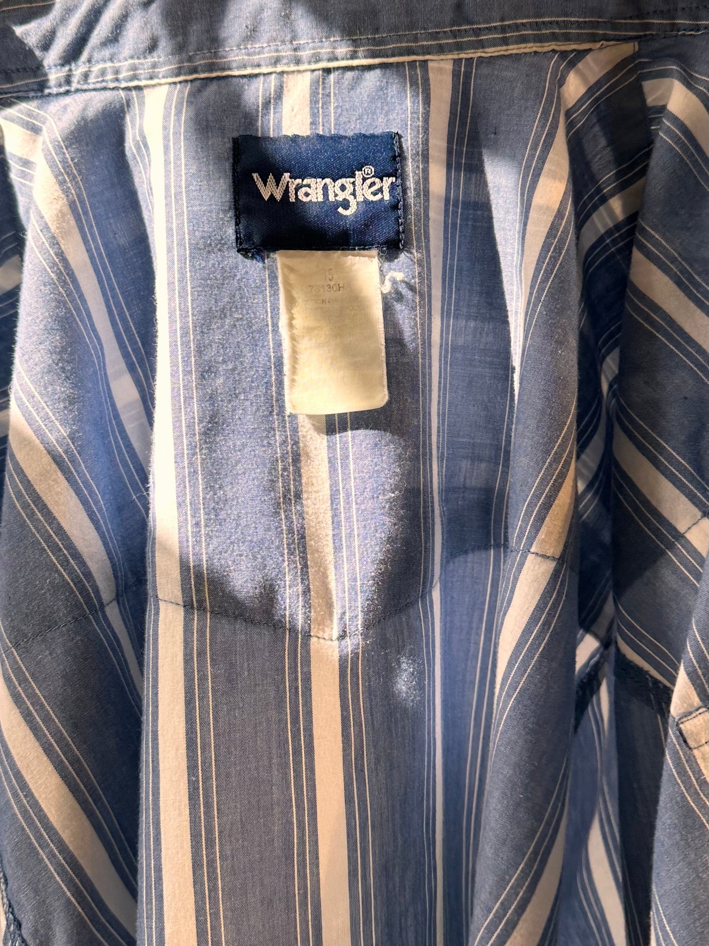Y2k 'Wrangler' Blue White Striped Pearl Snap Shirt / Medium