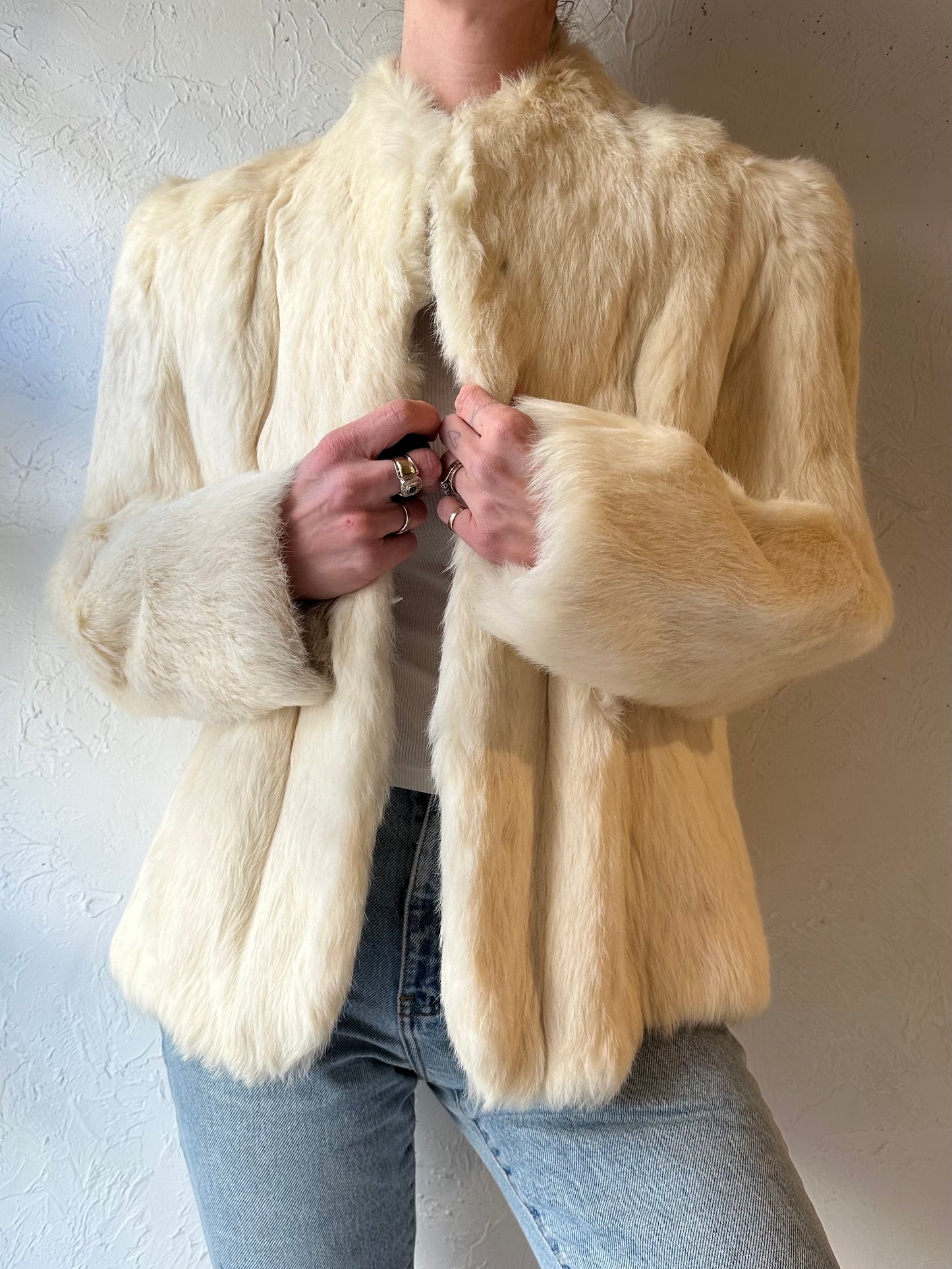 Vintage White Rabbit Fur Jacket / Large