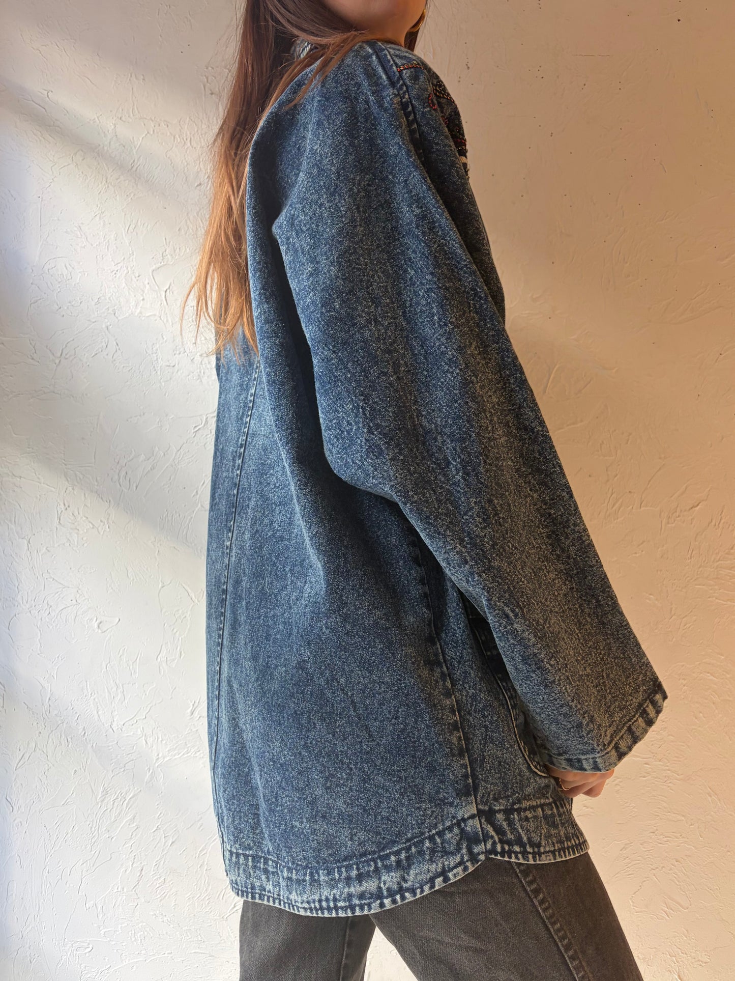 80s Vintage Retro Acid Wash Denim Jacket / 1980s Jean Blazer Style Jacket / Medium