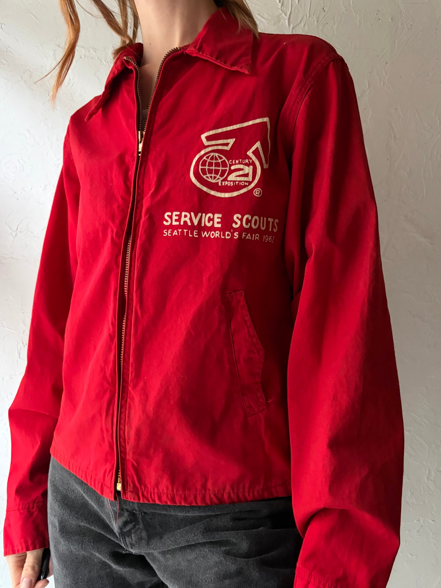 60s 'Boy Scouts of American' Red Zip Up Jacket / Small