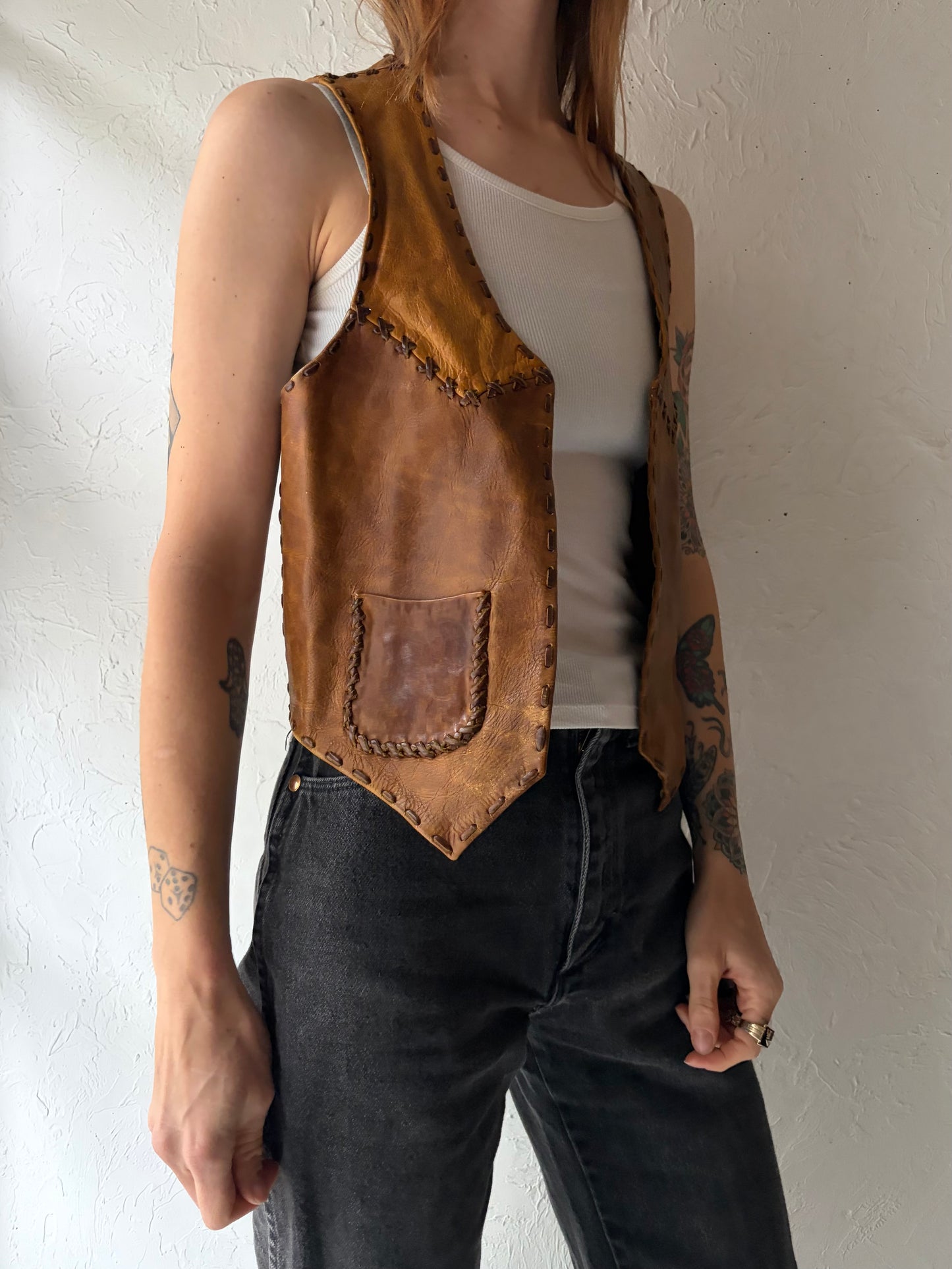 70s Leather Vest / Small