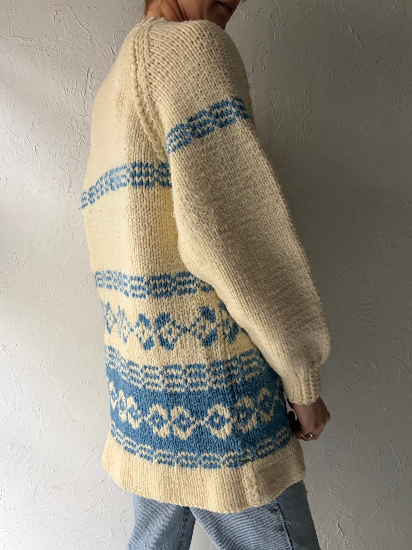 70s Acrylic Knit Cardigan Sweater / Large