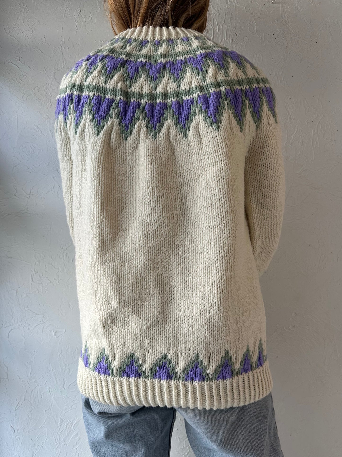 Vintage Hand Knit Acrylic Fair Isle Sweater / Medium