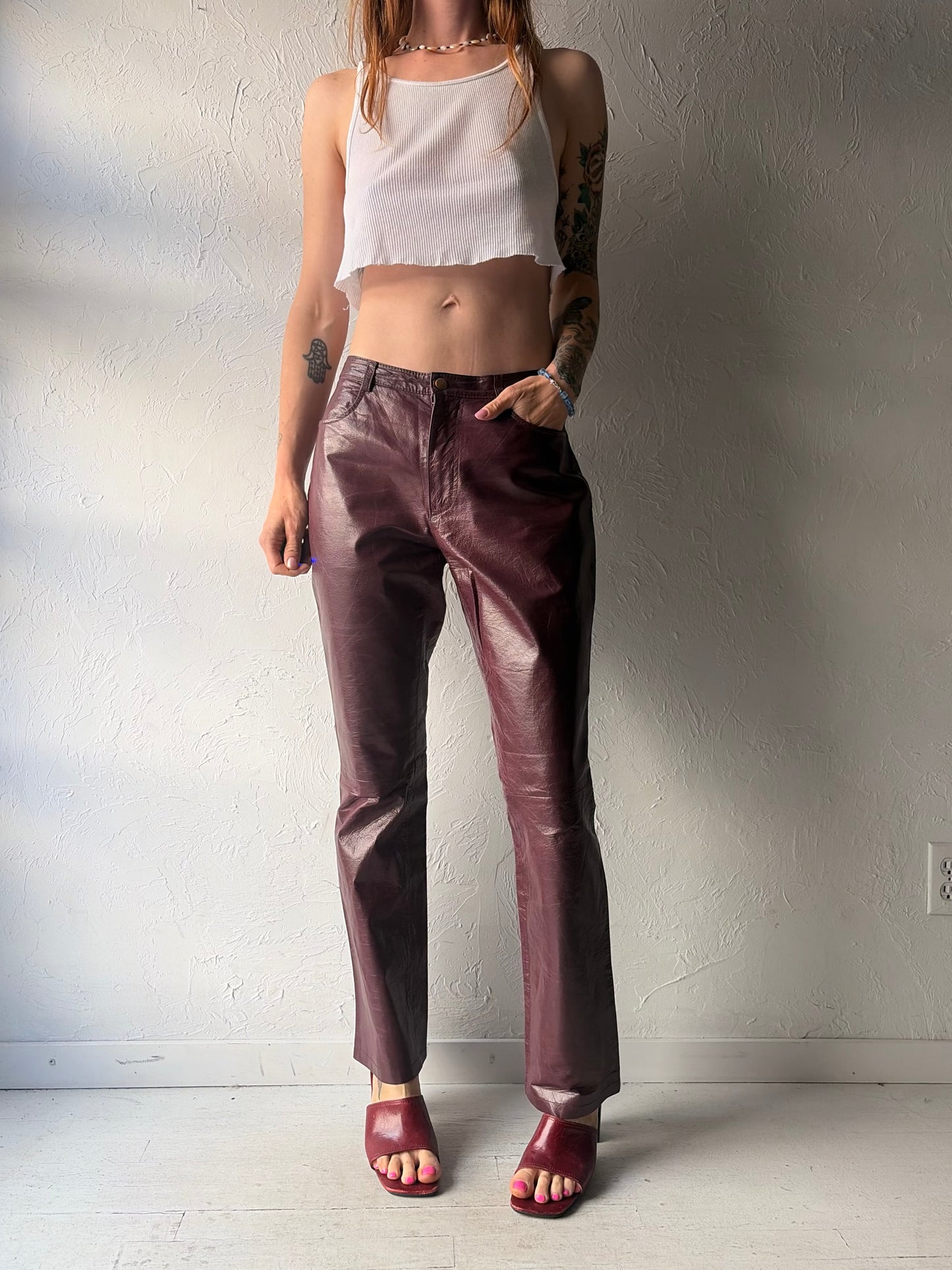 90s 'Tristan & Iseut' Burgundy Leather Pants / Small
