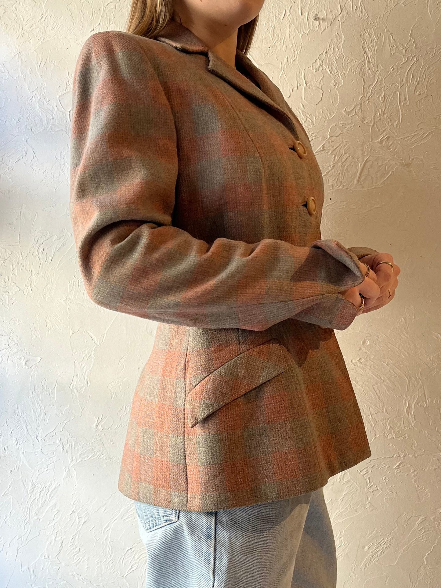 80s ‘Narreu K Cook’ Plaid Blazer Jacket / Medium