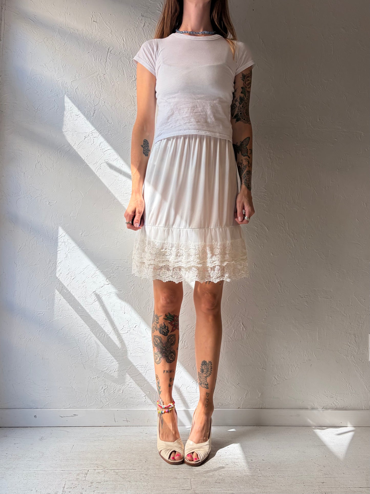 Vintage 'Melody' White Lingerie Slip Skirt / Small