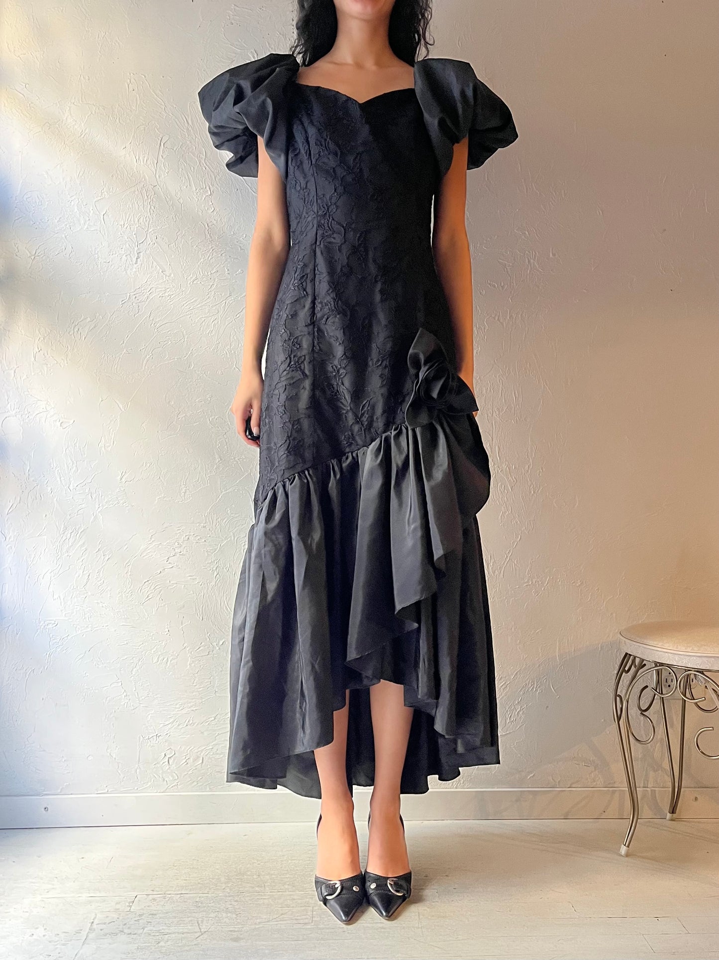 80s Black Less Evening Dress Dress / Large