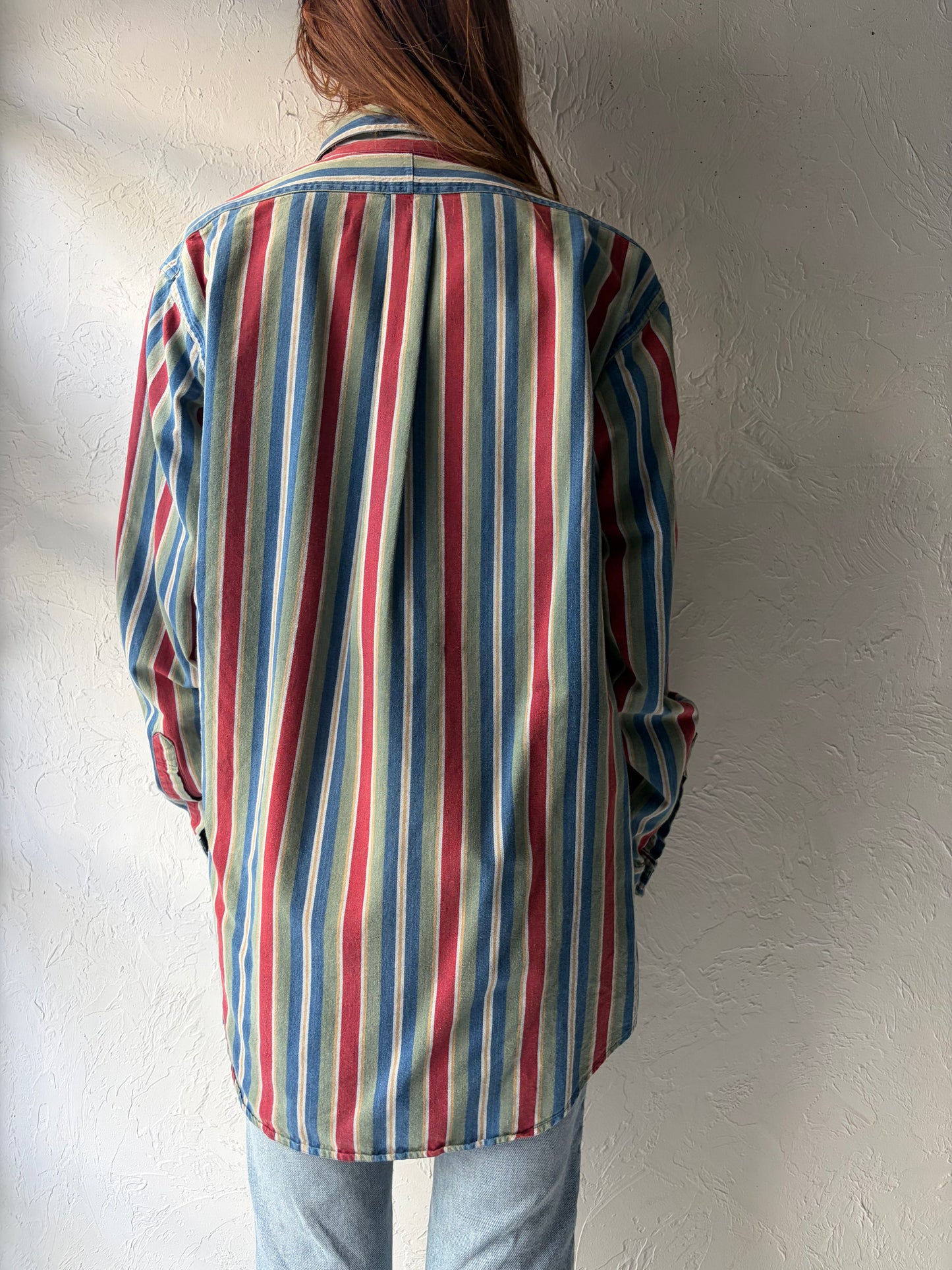 Y2k 'Hunt Club' Stripped Wester Button Up Shirt / Vintage 2000s Cowboy Work Wear Shirt / Large
