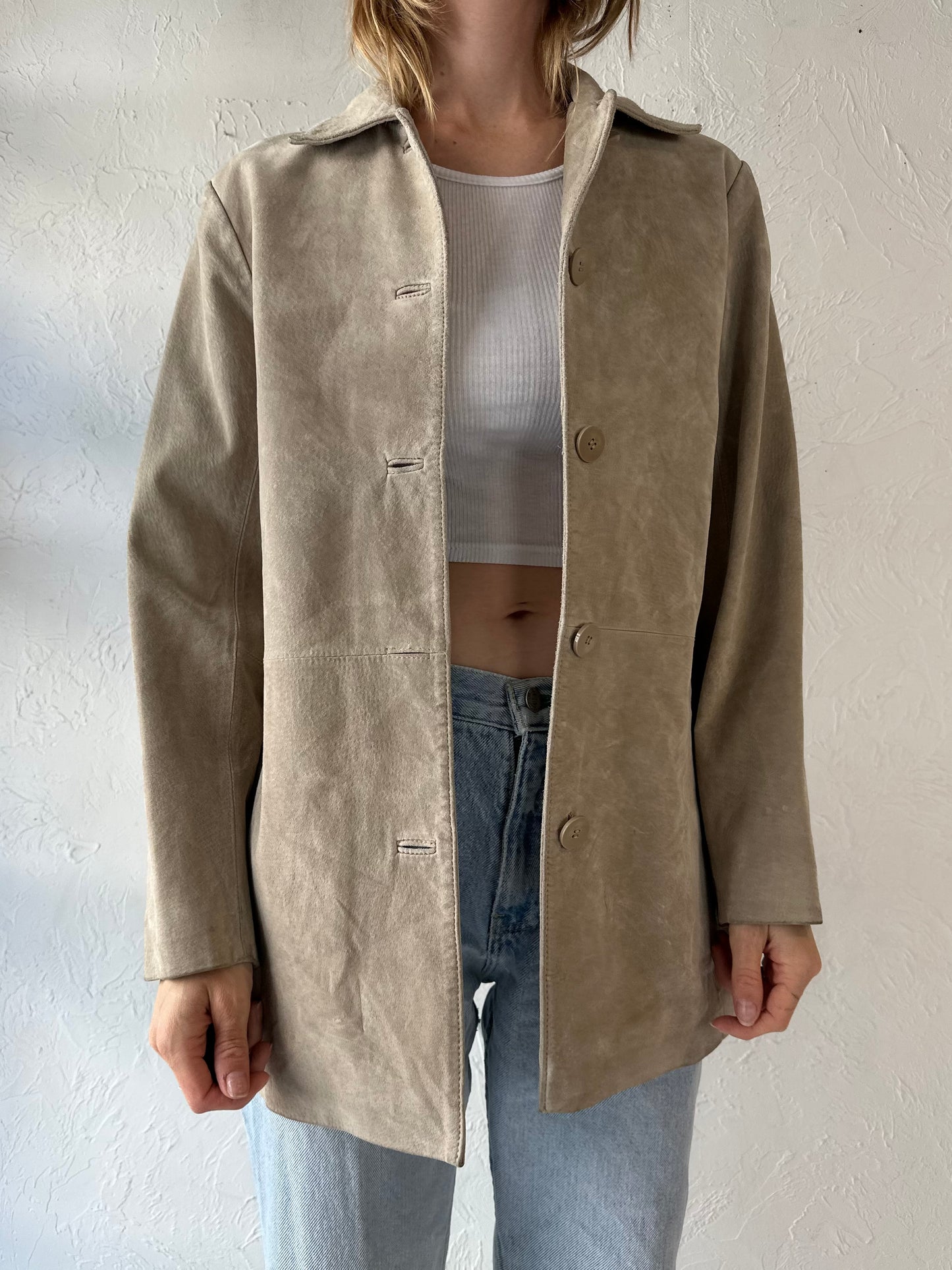Y2k 'Bernardo' Tan Suede Leather Jacket / Small