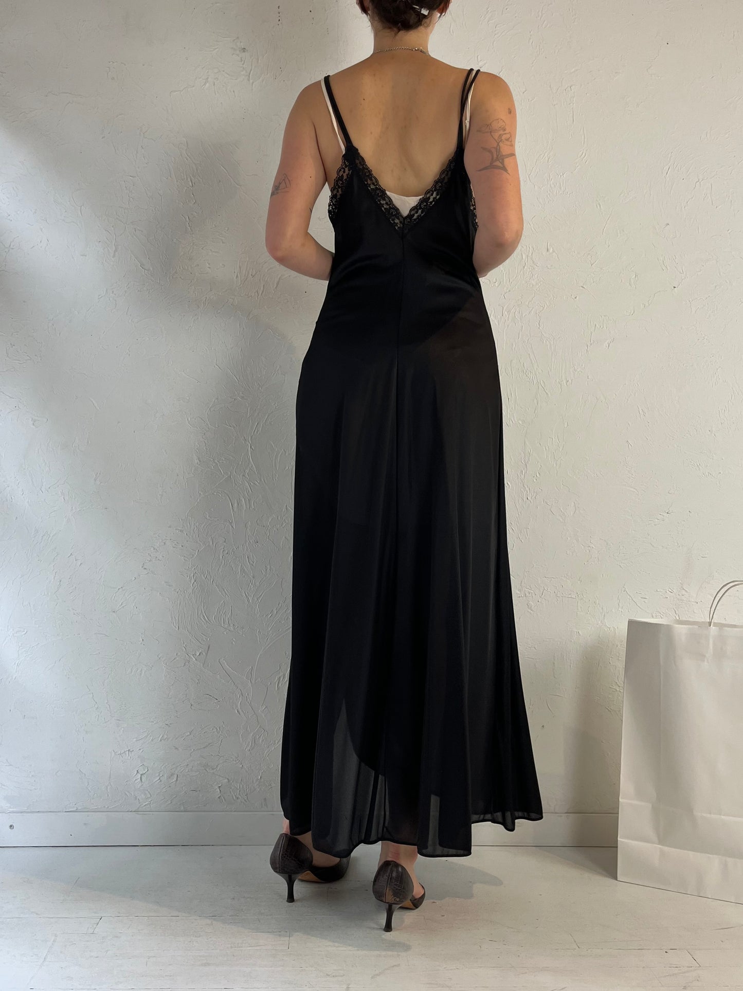 Vintage Black Lacey Slip Dress / Small