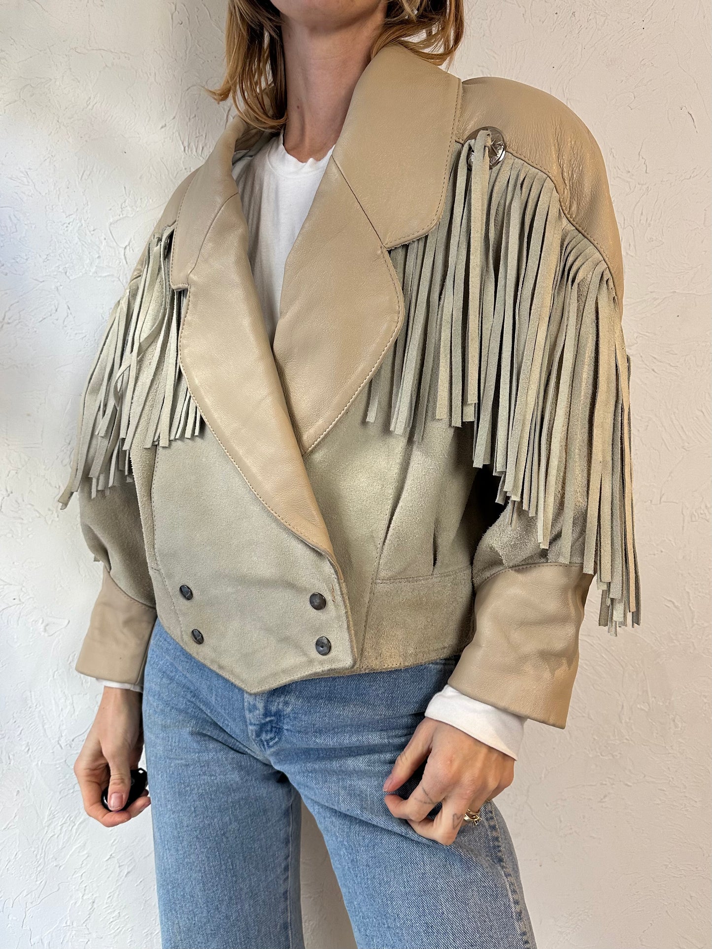 90s 'D'Piel Cevis' Two Tone Suede Leather Fringe Jacket / Medium