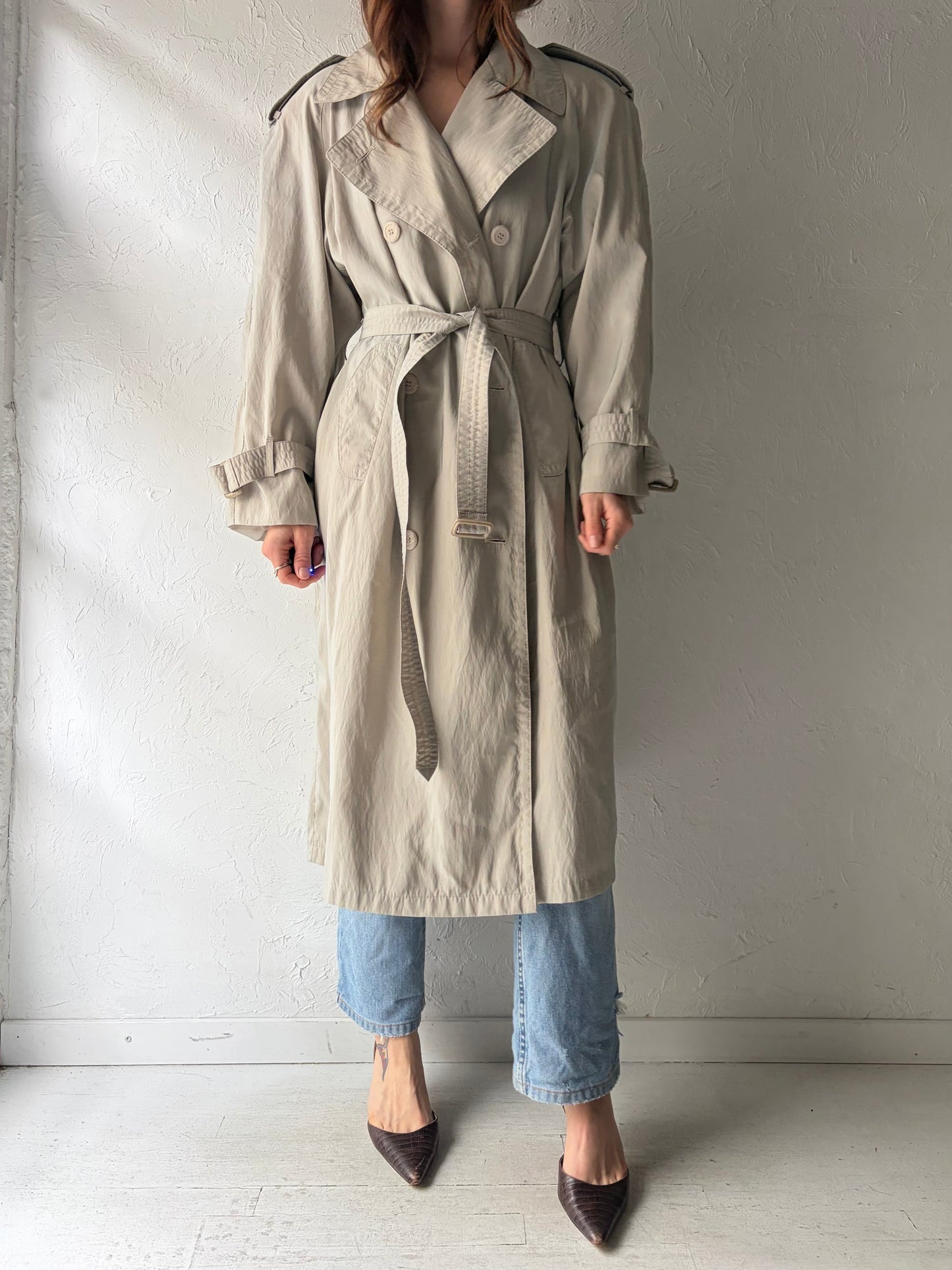 90s 'Dorothy Roberts' Beige Light Weight Trench Coat / Medium