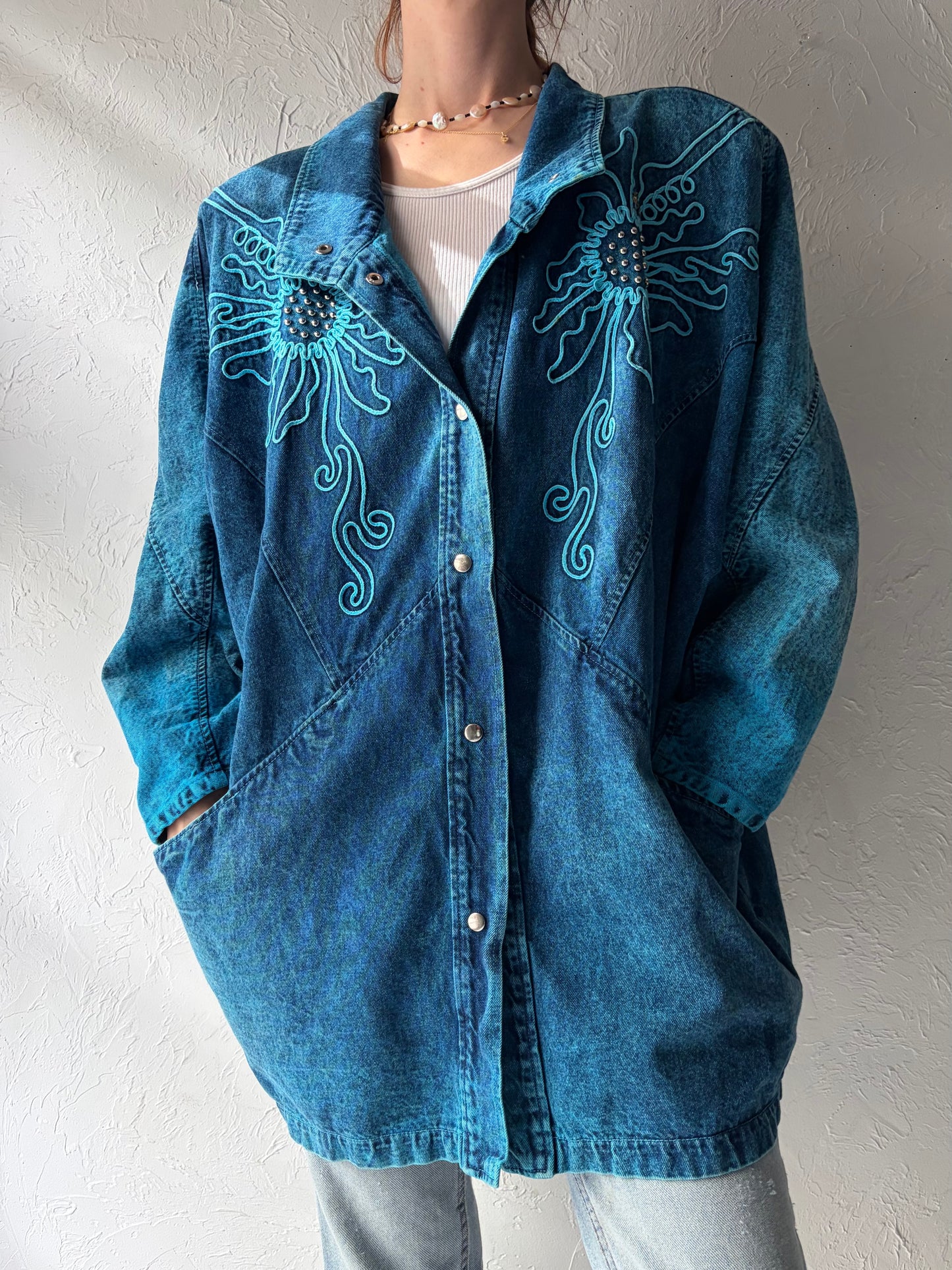 80s 'Pado' Retro Acid Wash Denim Jacket / 1980s Jean Western Blazer Jacket / Large